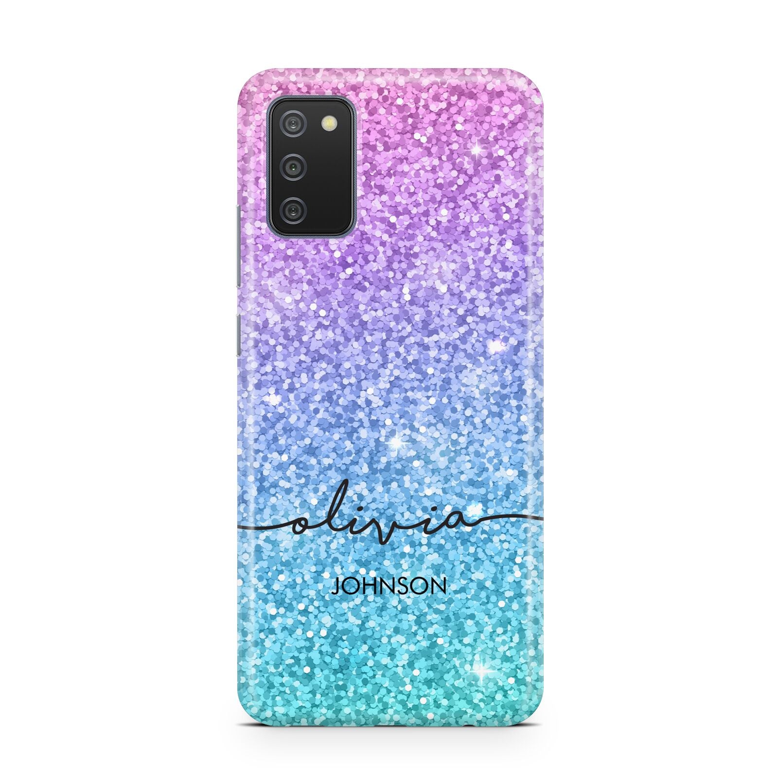 Personalised Ombre Glitter with Names Samsung A02s Case