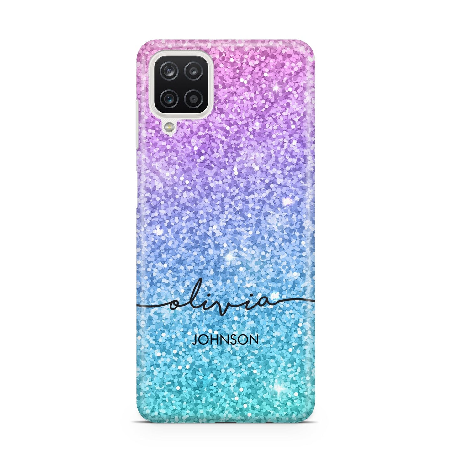 Personalised Ombre Glitter with Names Samsung A12 Case