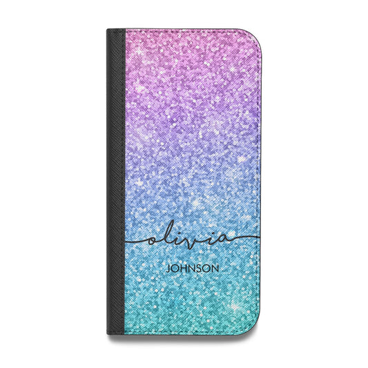 Personalised Ombre Glitter with Names Vegan Leather Flip iPhone Case