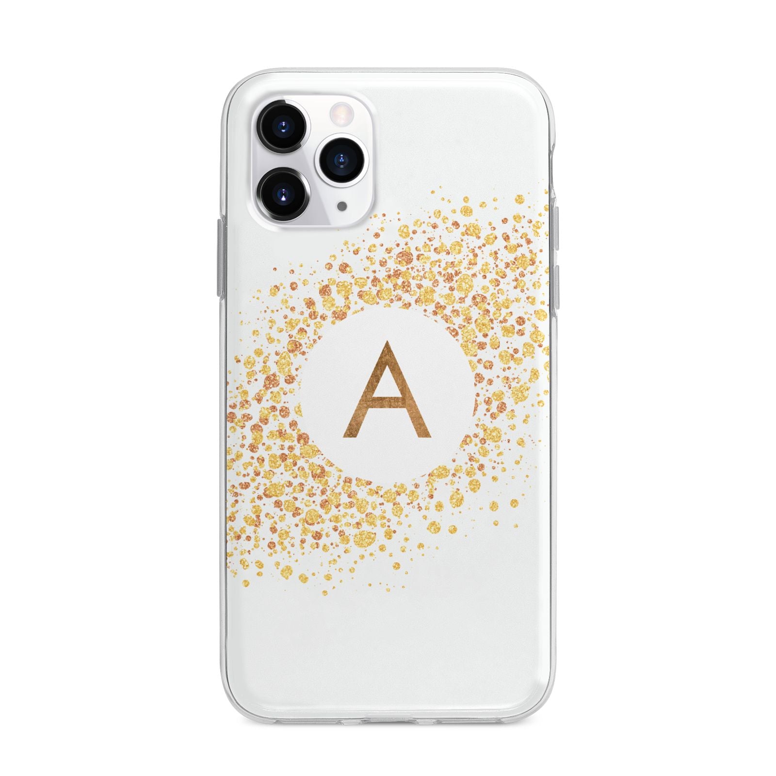 Personalised One Initial Gold Flakes Apple iPhone 11 Pro Max in Silver with Bumper Case