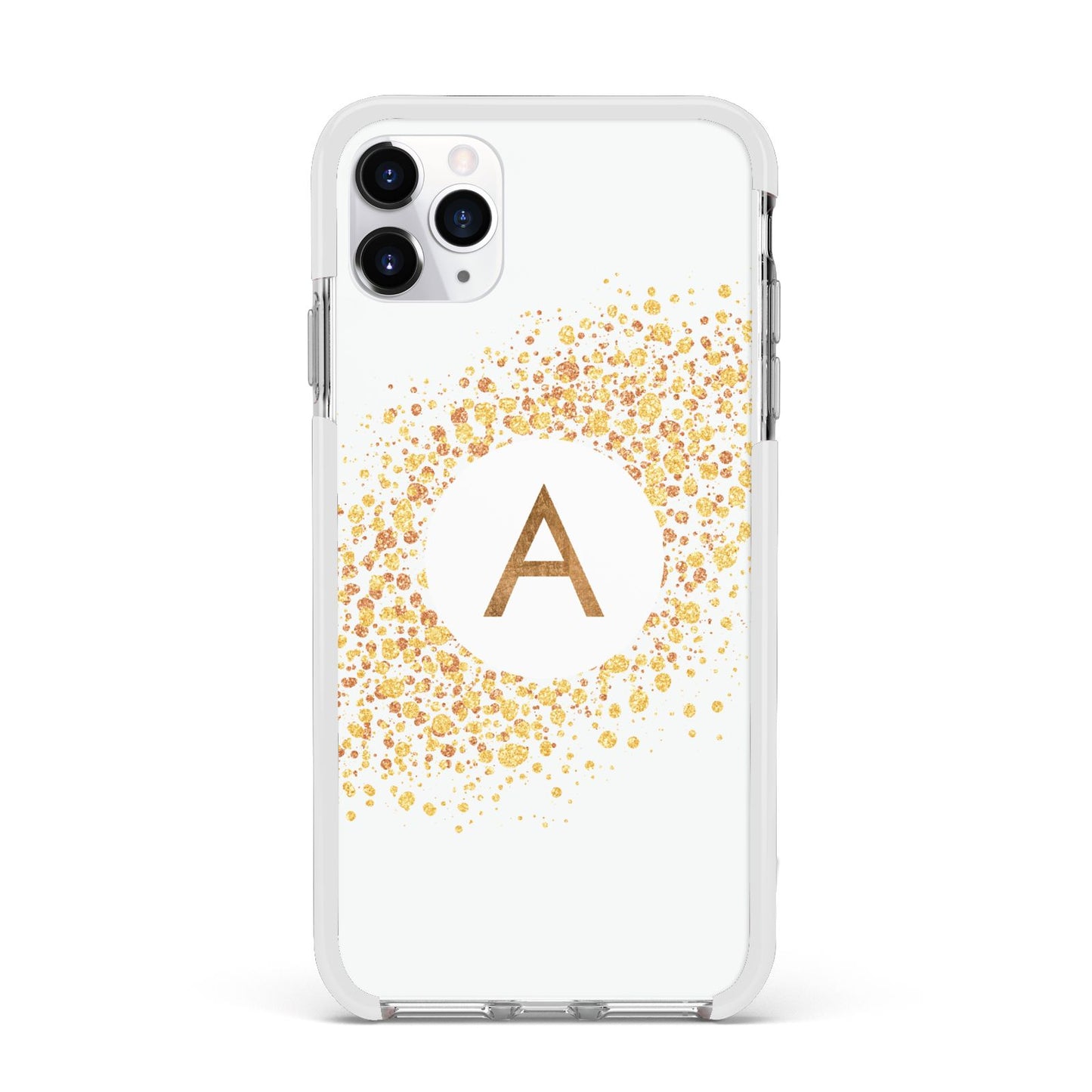 Personalised One Initial Gold Flakes Apple iPhone 11 Pro Max in Silver with White Impact Case