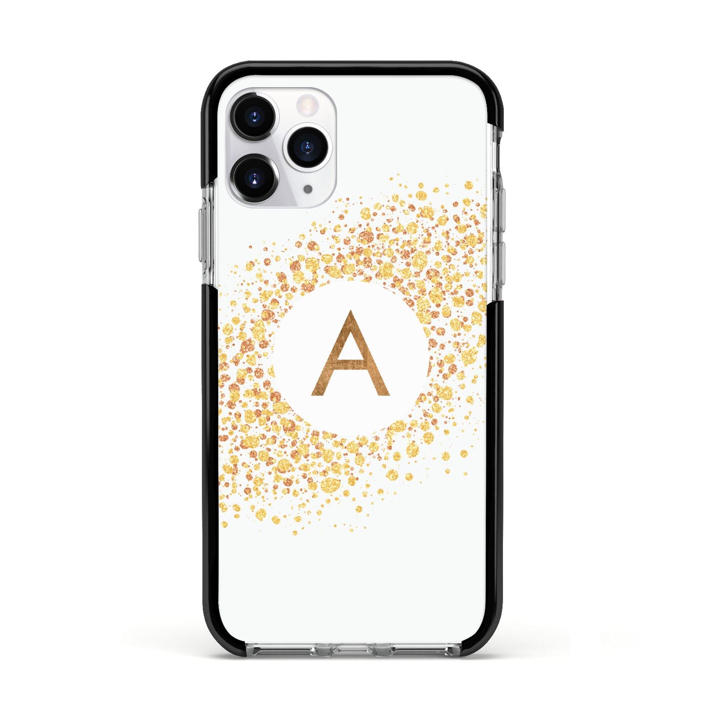 Personalised One Initial Gold Flakes Apple iPhone 11 Pro in Silver with Black Impact Case