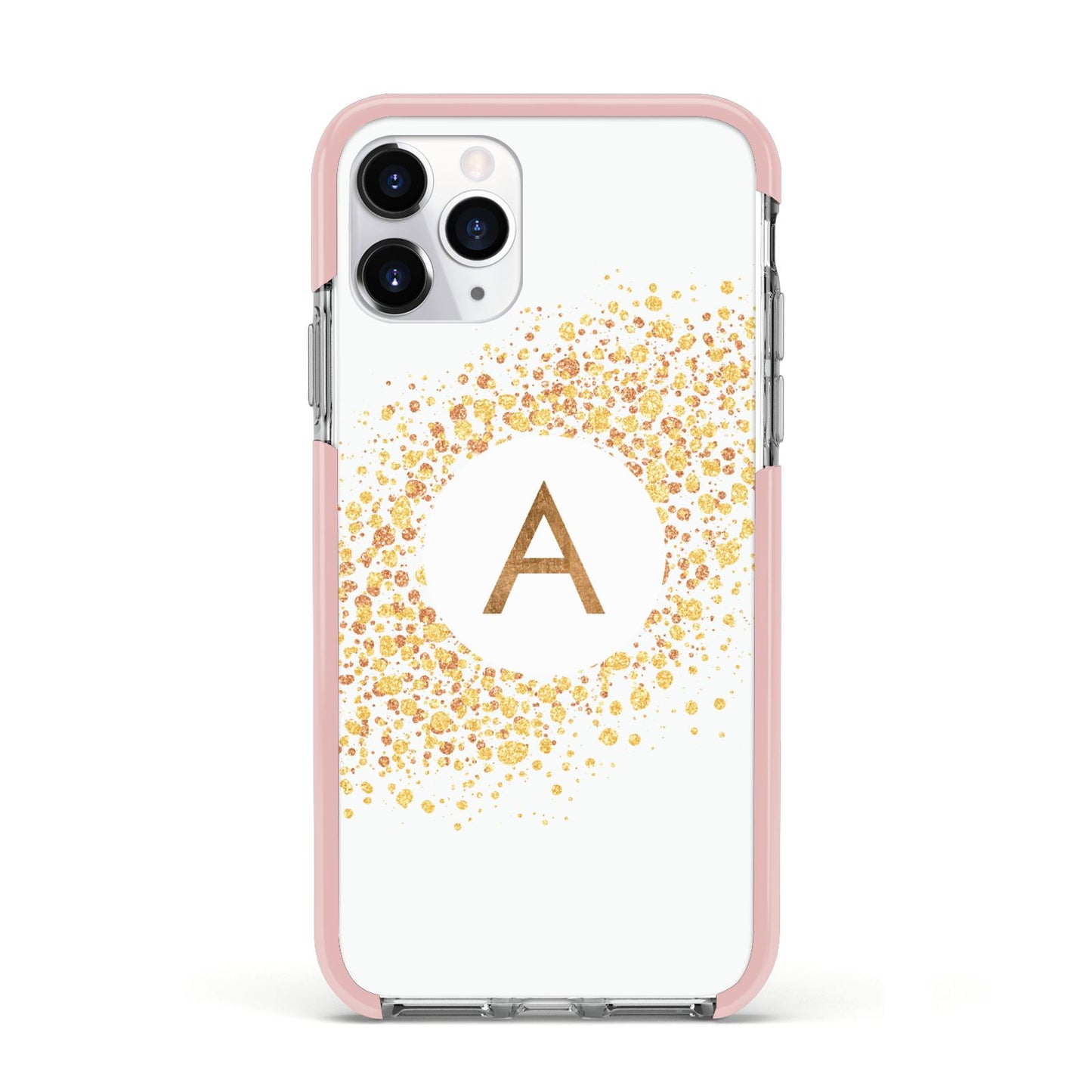 Personalised One Initial Gold Flakes Apple iPhone 11 Pro in Silver with Pink Impact Case