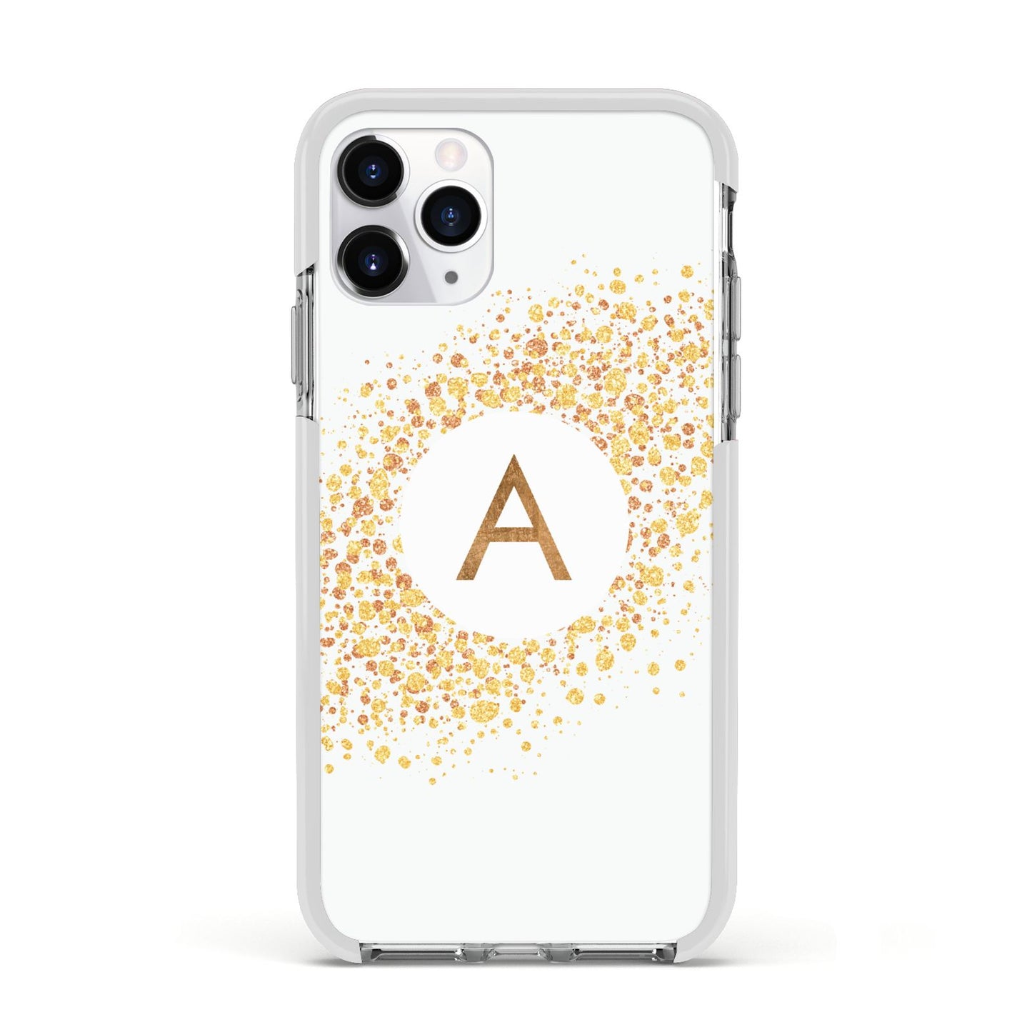 Personalised One Initial Gold Flakes Apple iPhone 11 Pro in Silver with White Impact Case