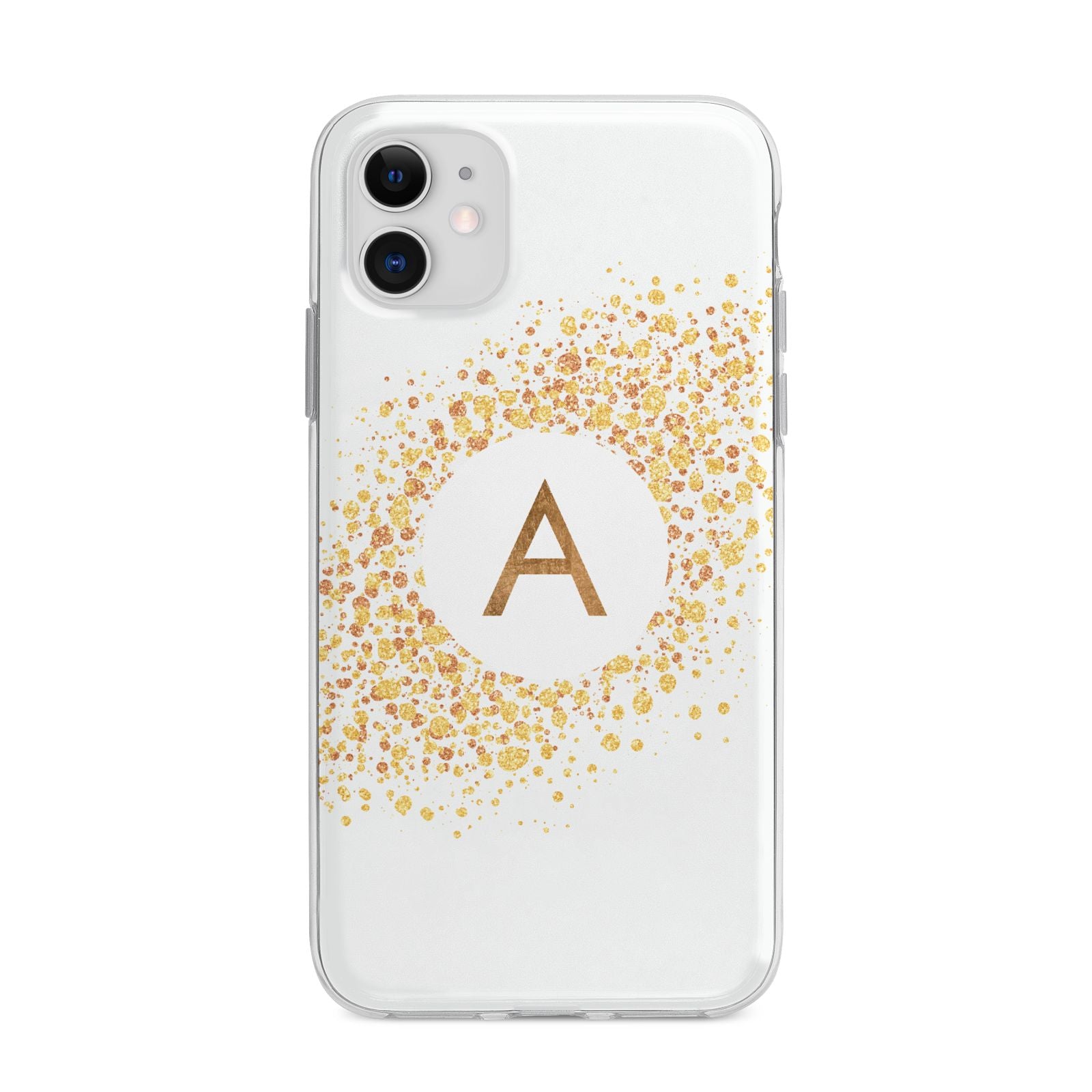 Personalised One Initial Gold Flakes Apple iPhone 11 in White with Bumper Case