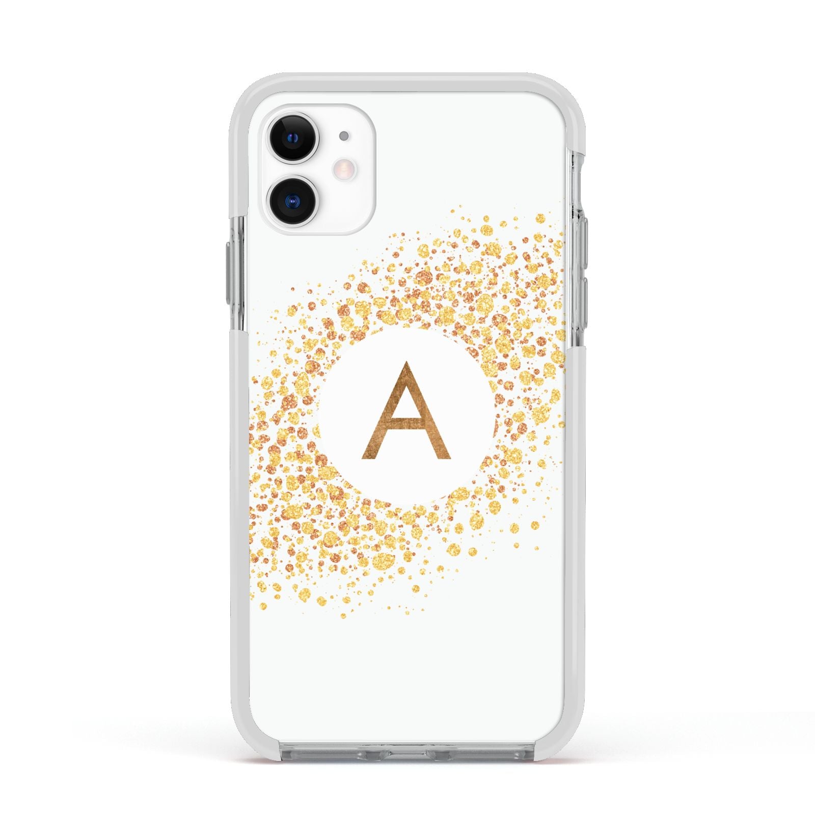 Personalised One Initial Gold Flakes Apple iPhone 11 in White with White Impact Case