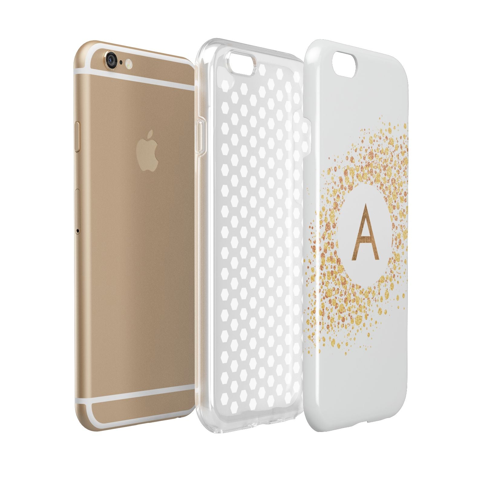 Personalised One Initial Gold Flakes Apple iPhone 6 3D Tough Case Expanded view