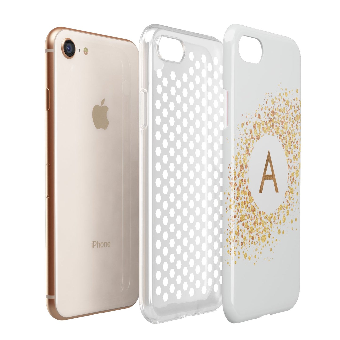 Personalised One Initial Gold Flakes Apple iPhone 7 8 3D Tough Case Expanded View