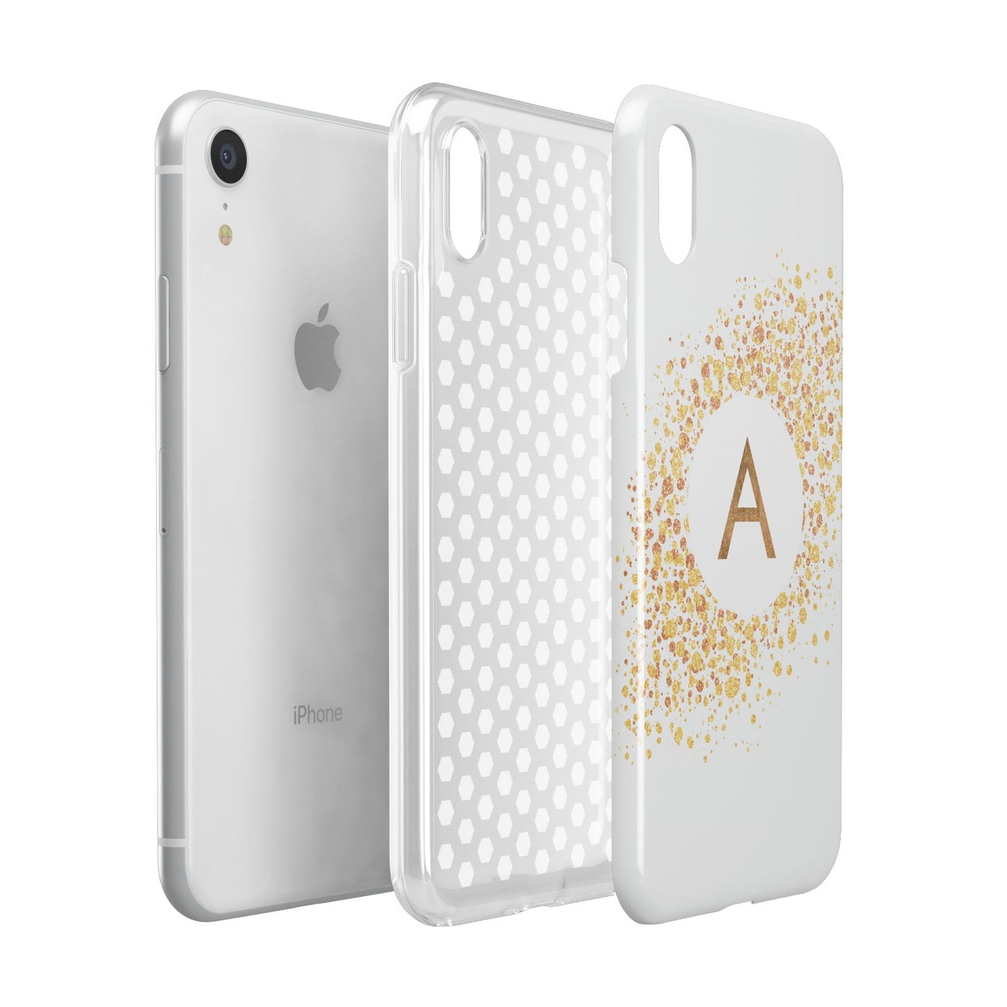 Personalised One Initial Gold Flakes Apple iPhone XR White 3D Tough Case Expanded view