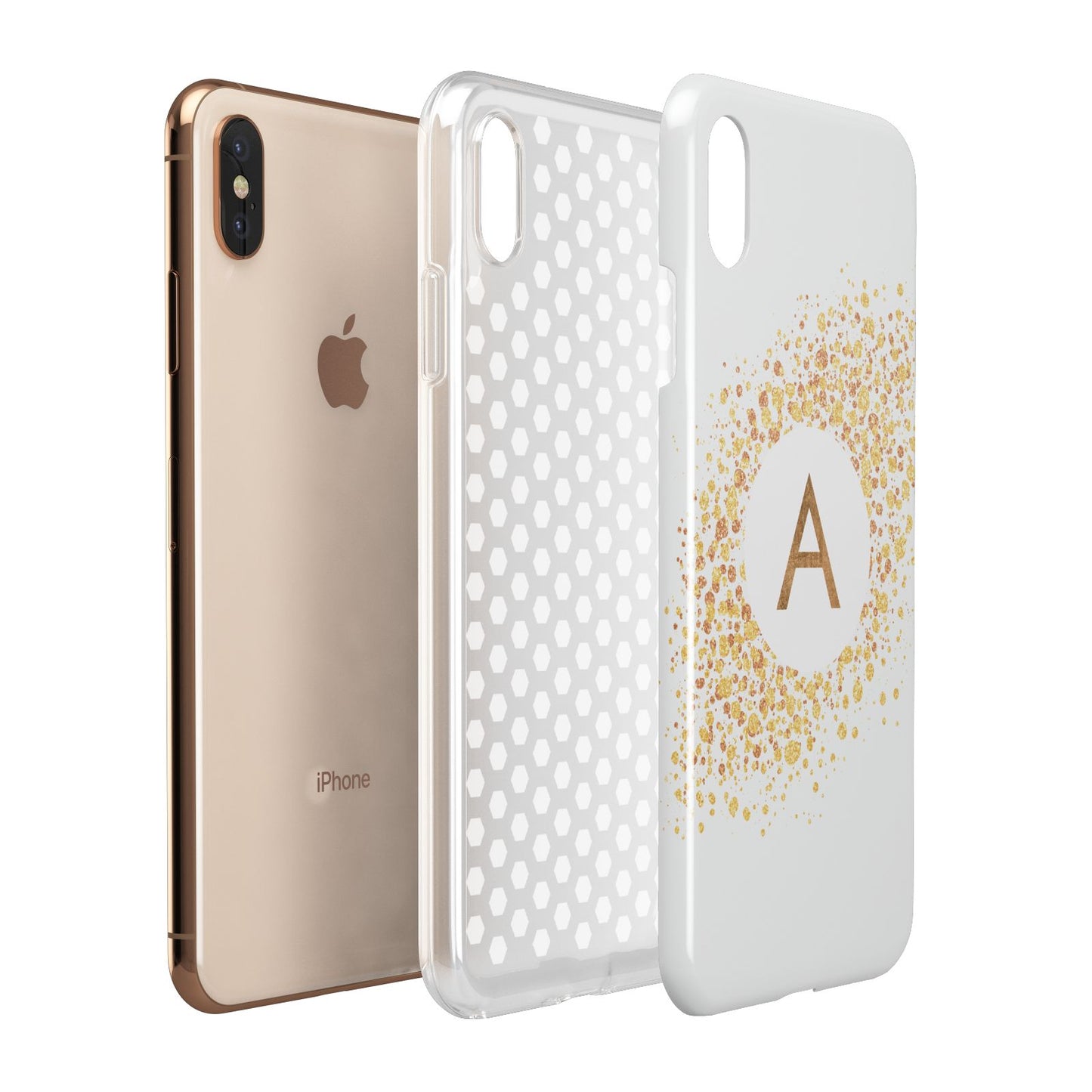 Personalised One Initial Gold Flakes Apple iPhone Xs Max 3D Tough Case Expanded View