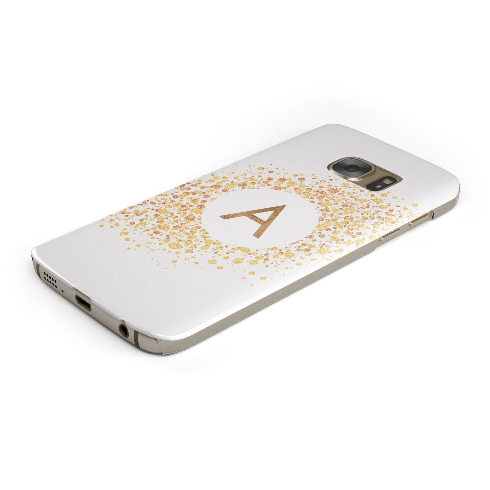 Personalised One Initial Gold Flakes Protective Samsung Galaxy Case Angled Image