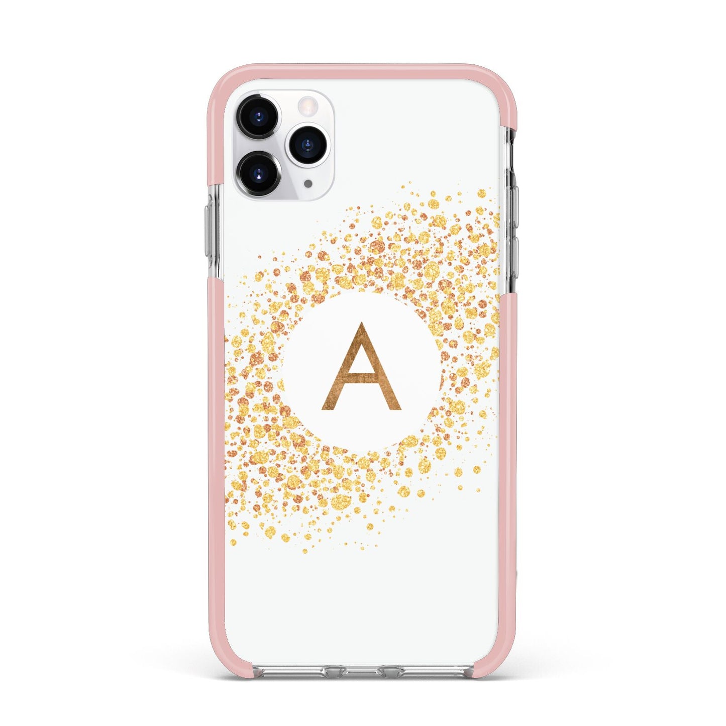 Personalised One Initial Gold Flakes iPhone 11 Pro Max Impact Pink Edge Case