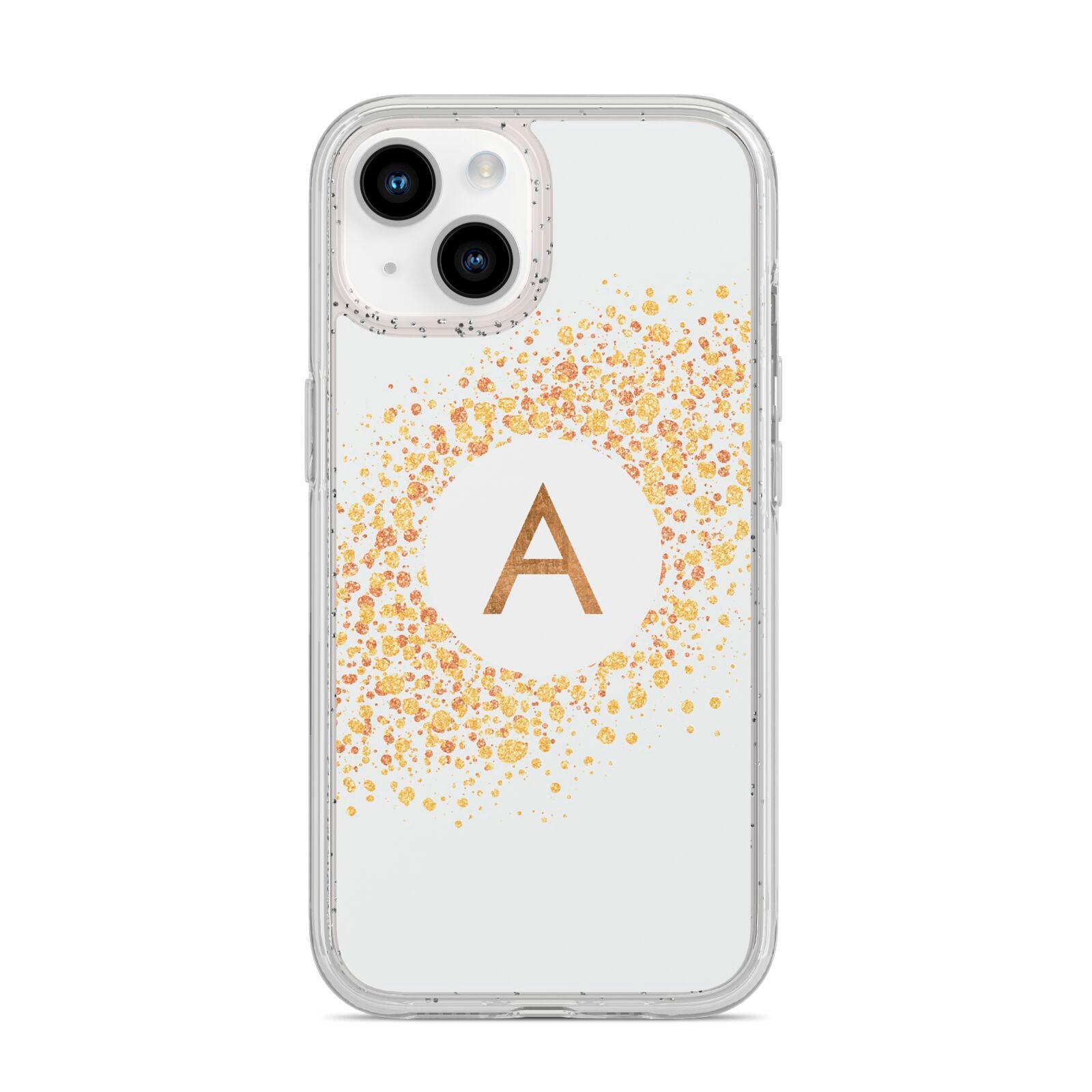 Personalised One Initial Gold Flakes iPhone 14 Glitter Tough Case Starlight