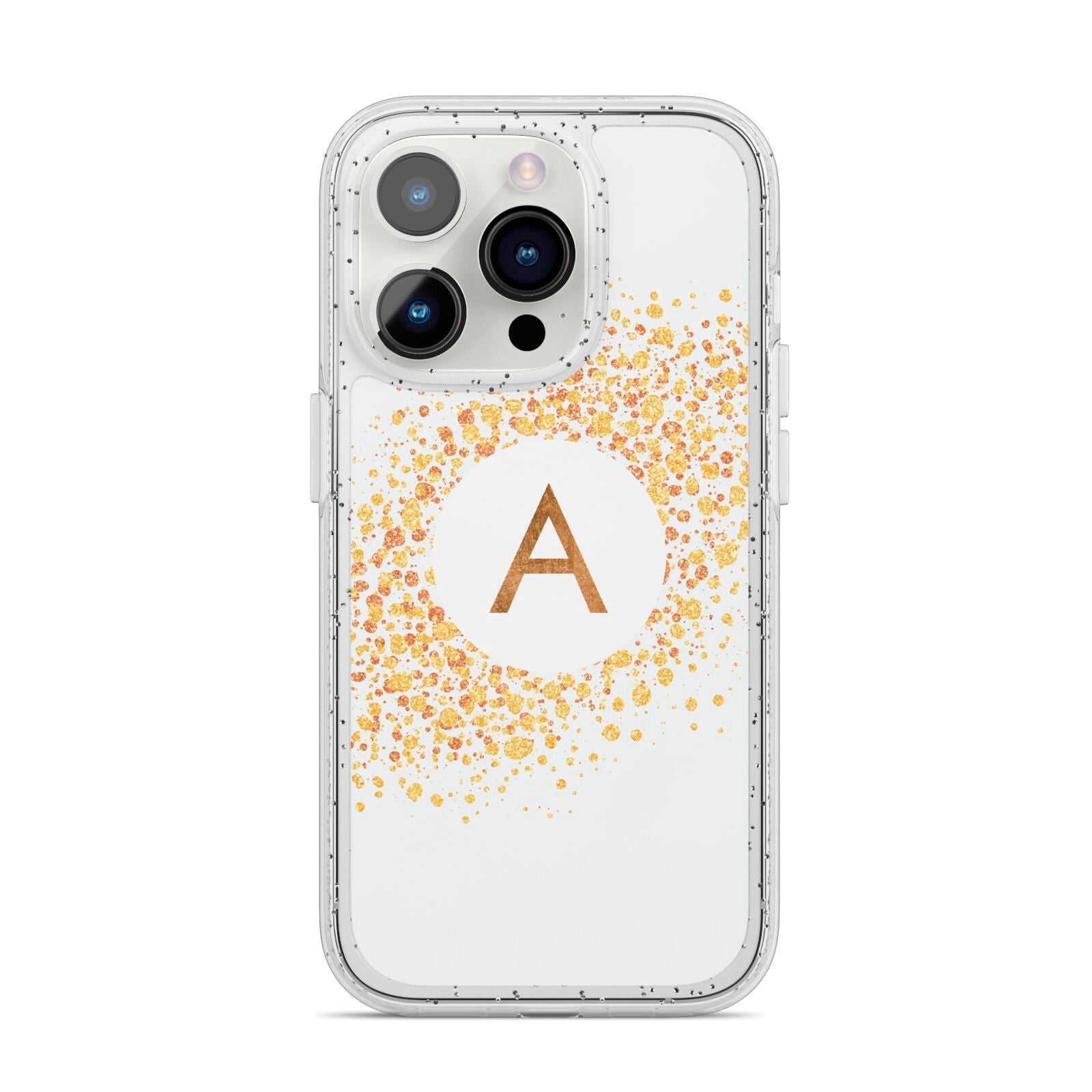 Personalised One Initial Gold Flakes iPhone 14 Pro Glitter Tough Case Silver