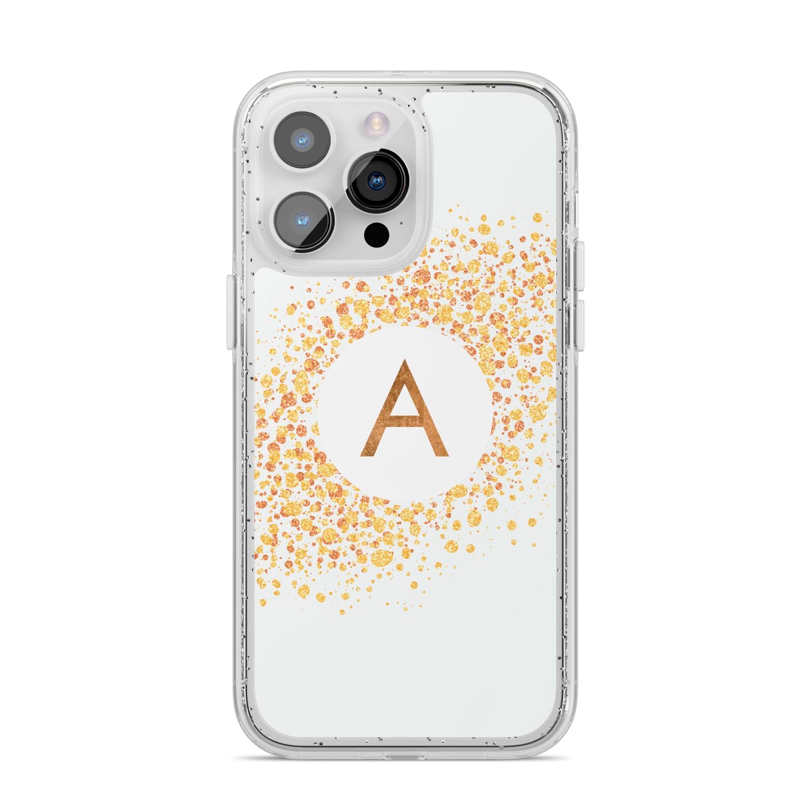 Personalised One Initial Gold Flakes iPhone 14 Pro Max Glitter Tough Case Silver