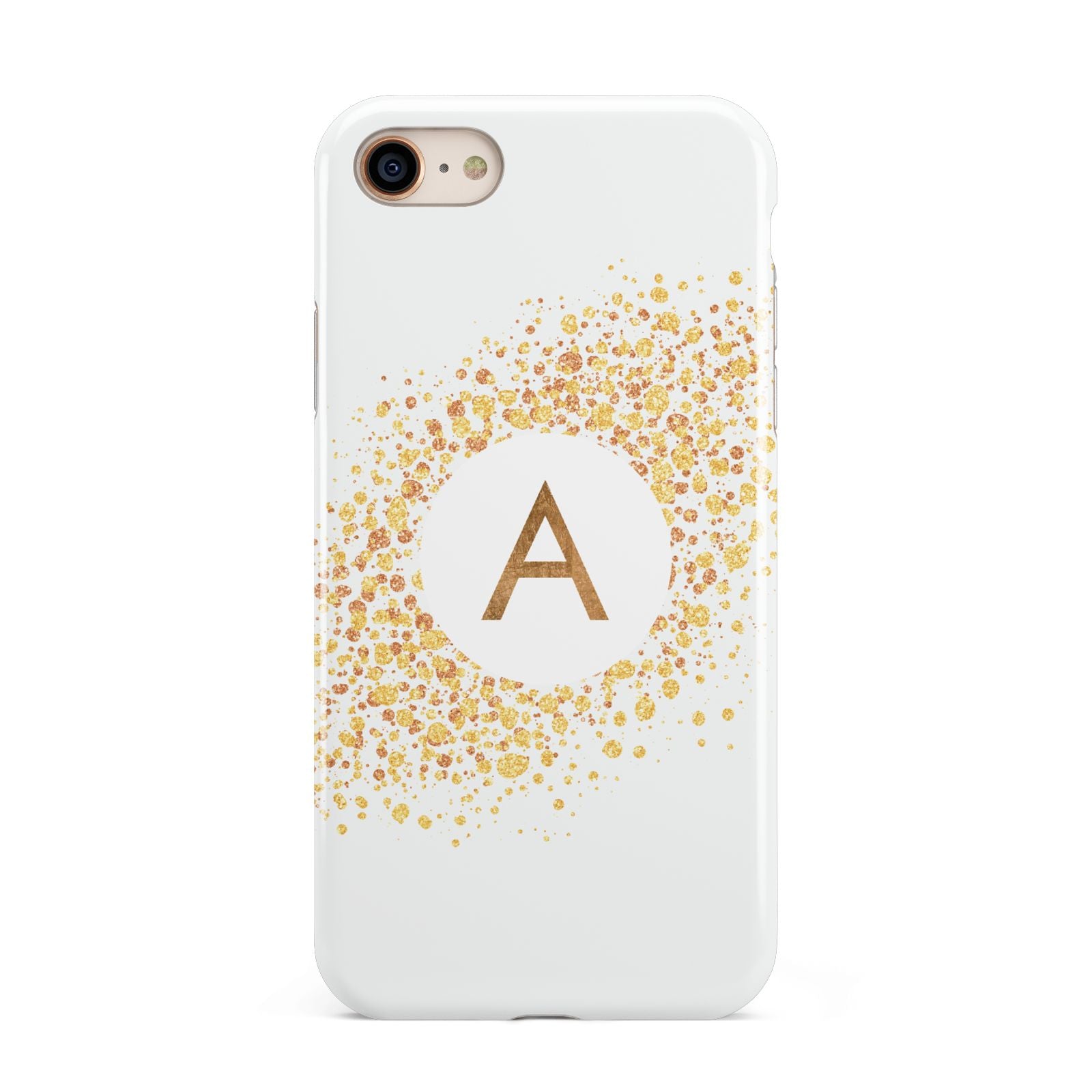 Personalised One Initial Gold Flakes iPhone 8 3D Tough Case on Gold Phone