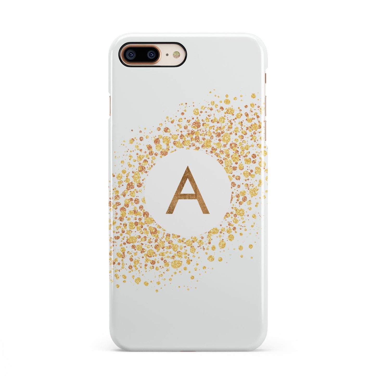 Personalised One Initial Gold Flakes iPhone 8 Plus 3D Snap Case on Gold Phone