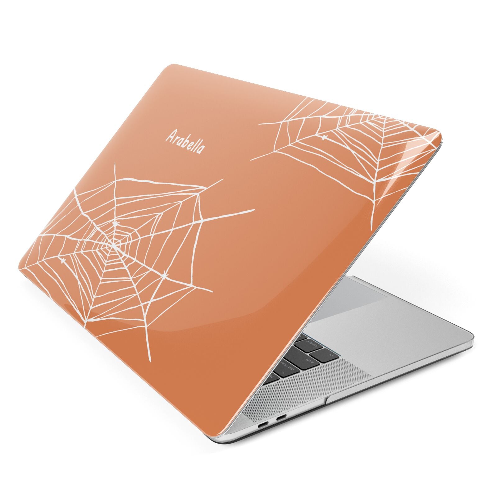 Personalised Orange Cobweb Apple MacBook Case Side View