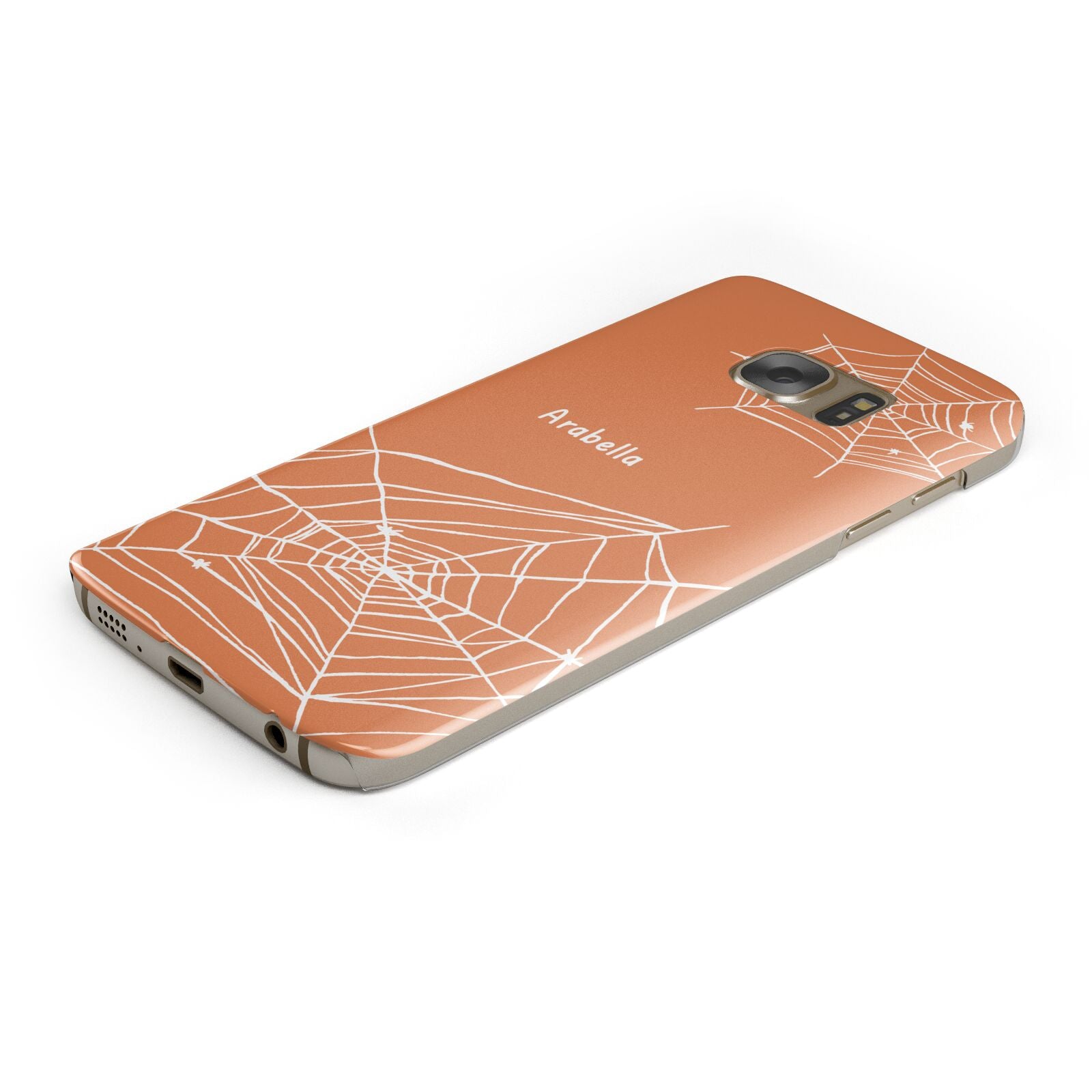 Personalised Orange Cobweb Protective Samsung Galaxy Case Angled Image