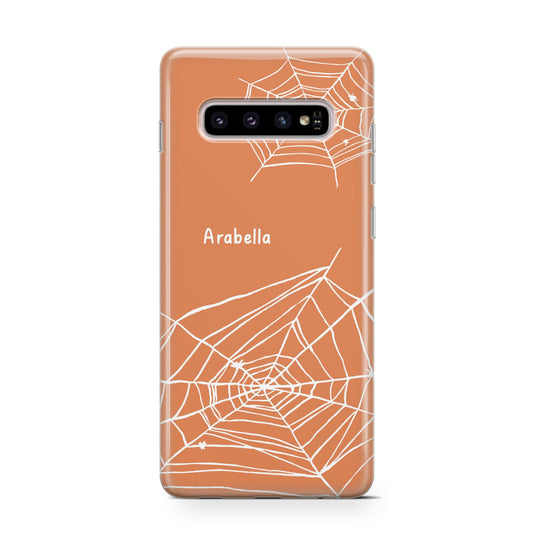 Personalised Orange Cobweb Protective Samsung Galaxy Case