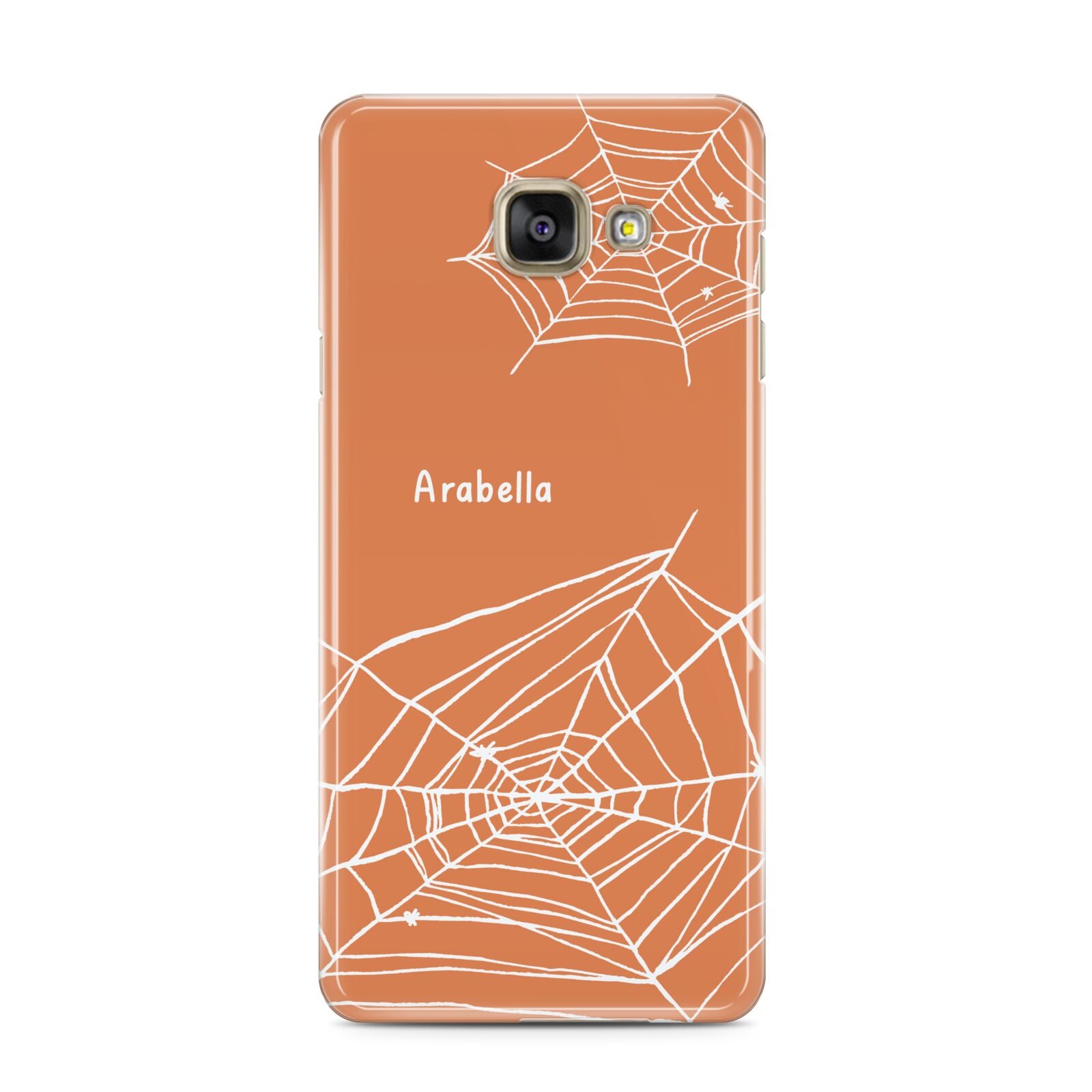 Personalised Orange Cobweb Samsung Galaxy A3 2016 Case on gold phone