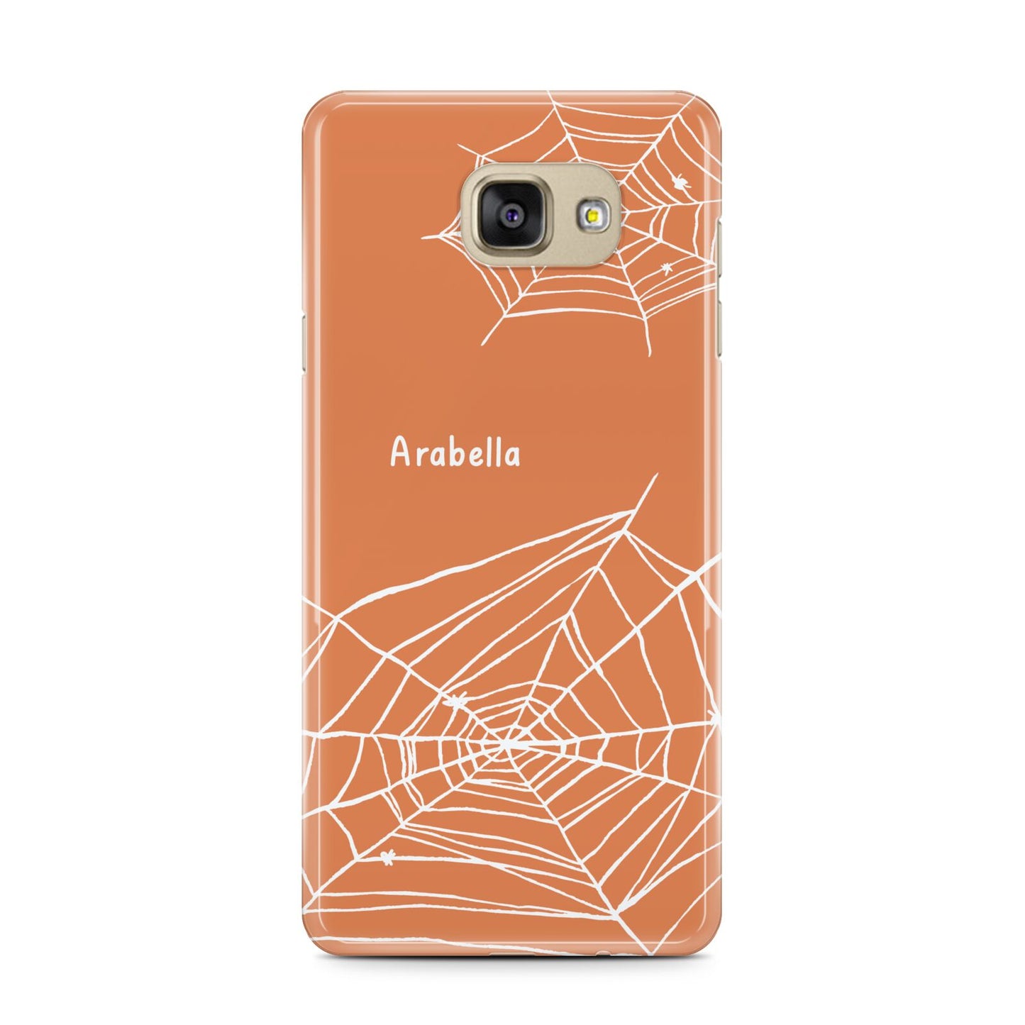 Personalised Orange Cobweb Samsung Galaxy A7 2016 Case on gold phone