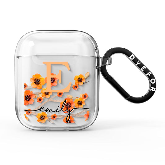 Personalised Orange Flowers AirPods Clear Case