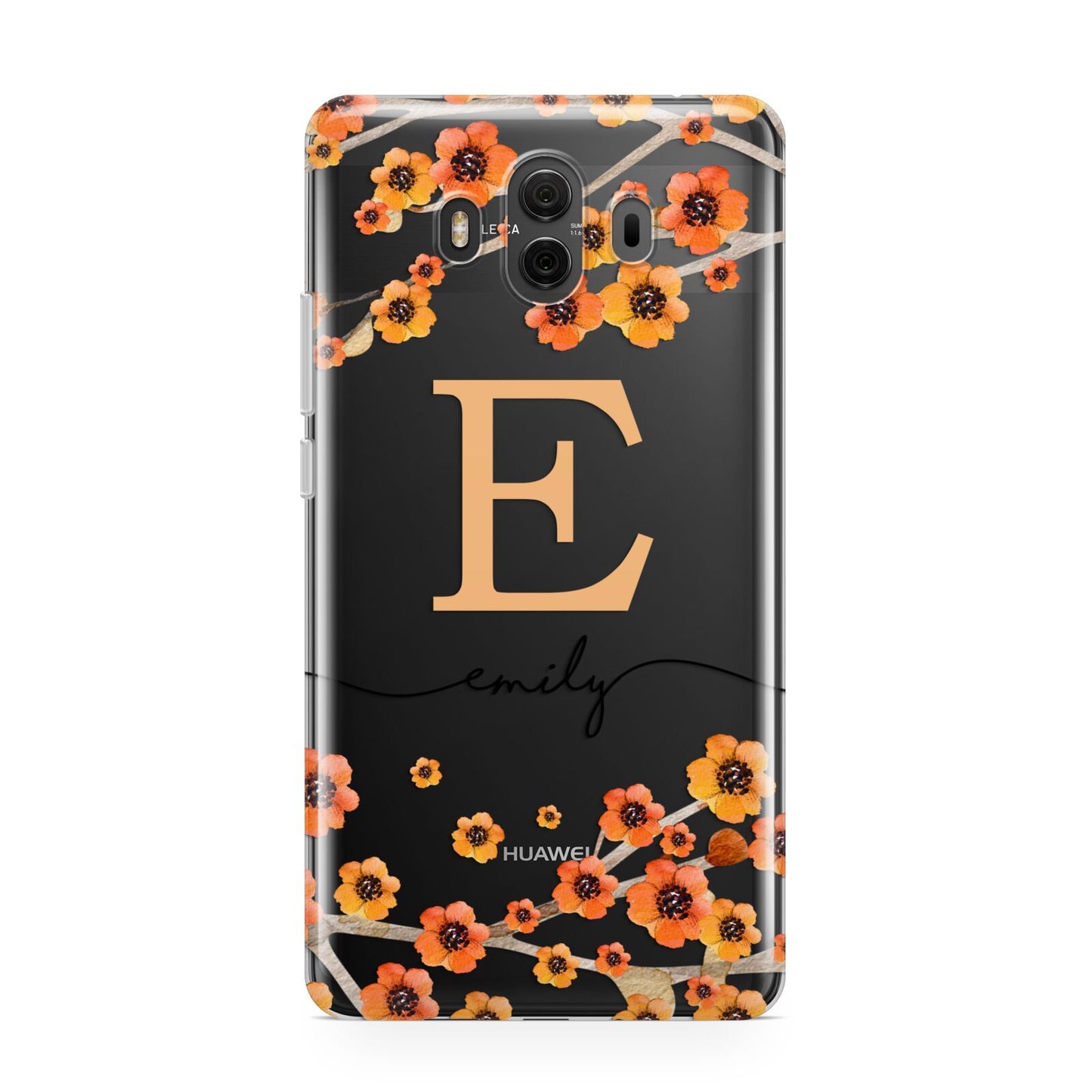 Personalised Orange Flowers Huawei Mate 10 Protective Phone Case