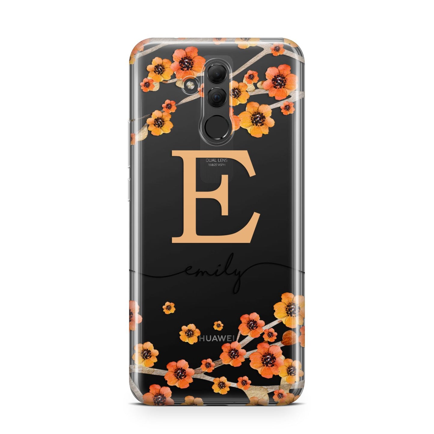 Personalised Orange Flowers Huawei Mate 20 Lite