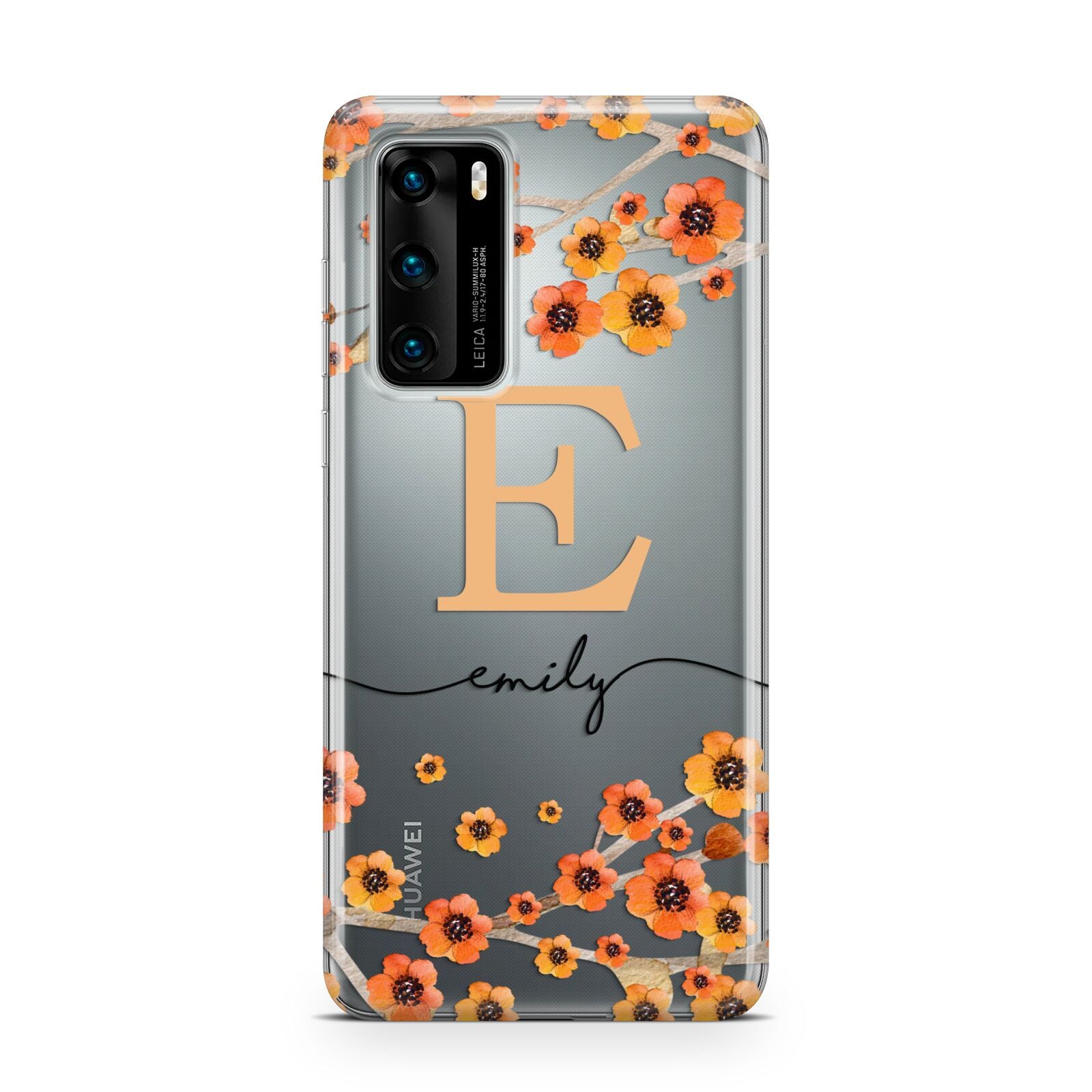 Personalised Orange Flowers Huawei P40 Phone Case