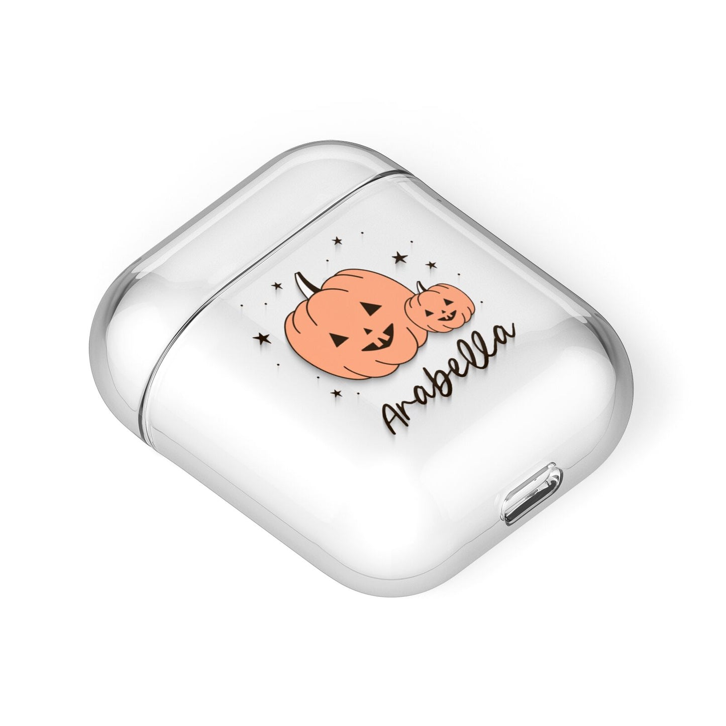 Personalised Orange Pumpkin AirPods Case Laid Flat