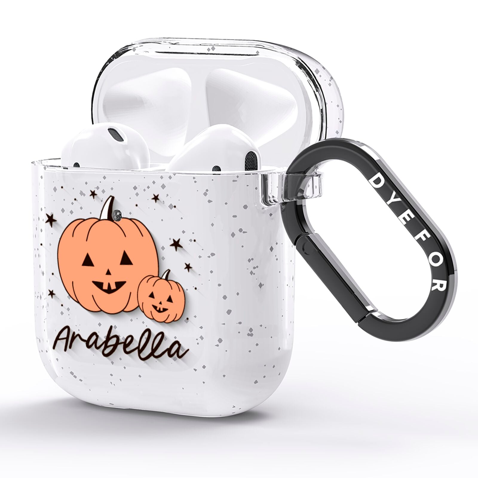 Personalised Orange Pumpkin AirPods Glitter Case Side Image