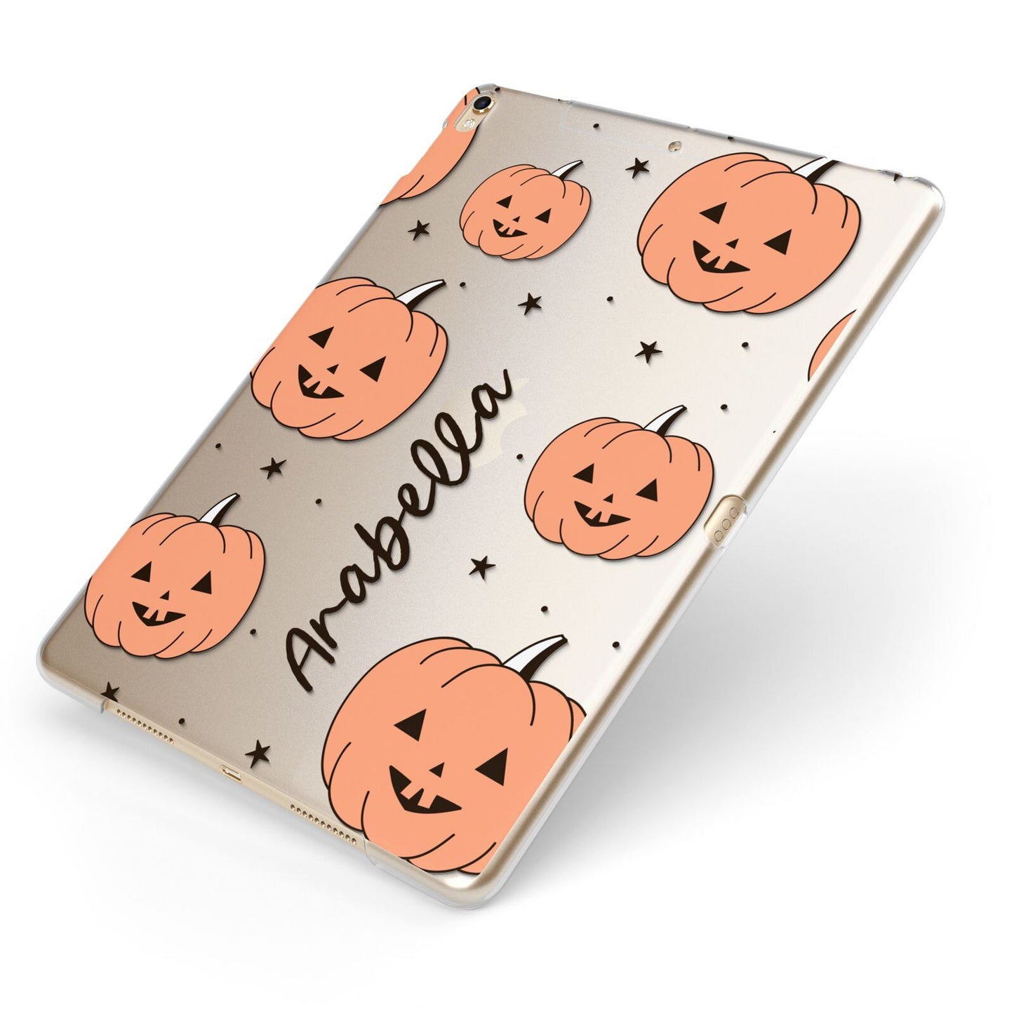 Personalised Orange Pumpkin Apple iPad Case on Gold iPad Side View