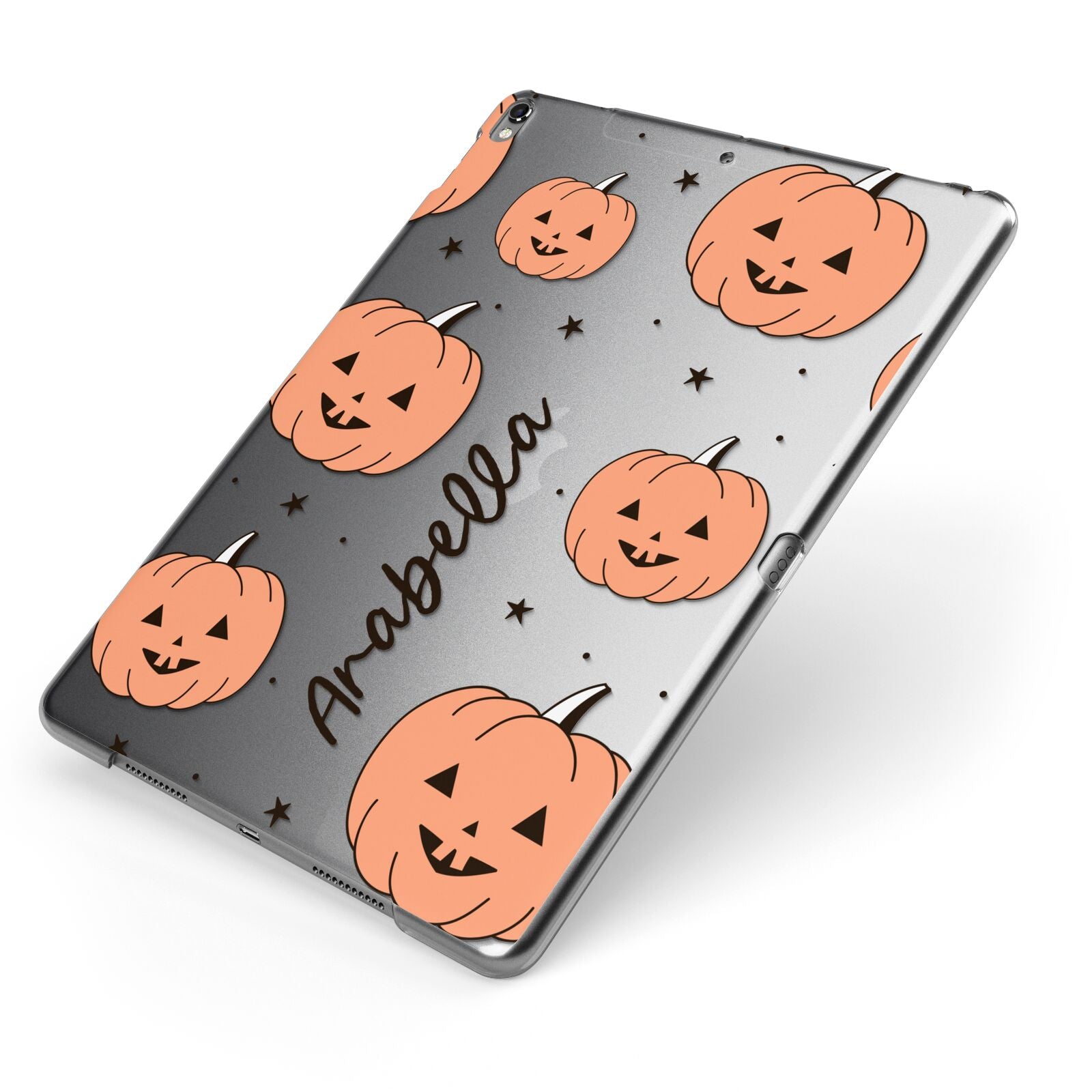 Personalised Orange Pumpkin Apple iPad Case on Grey iPad Side View