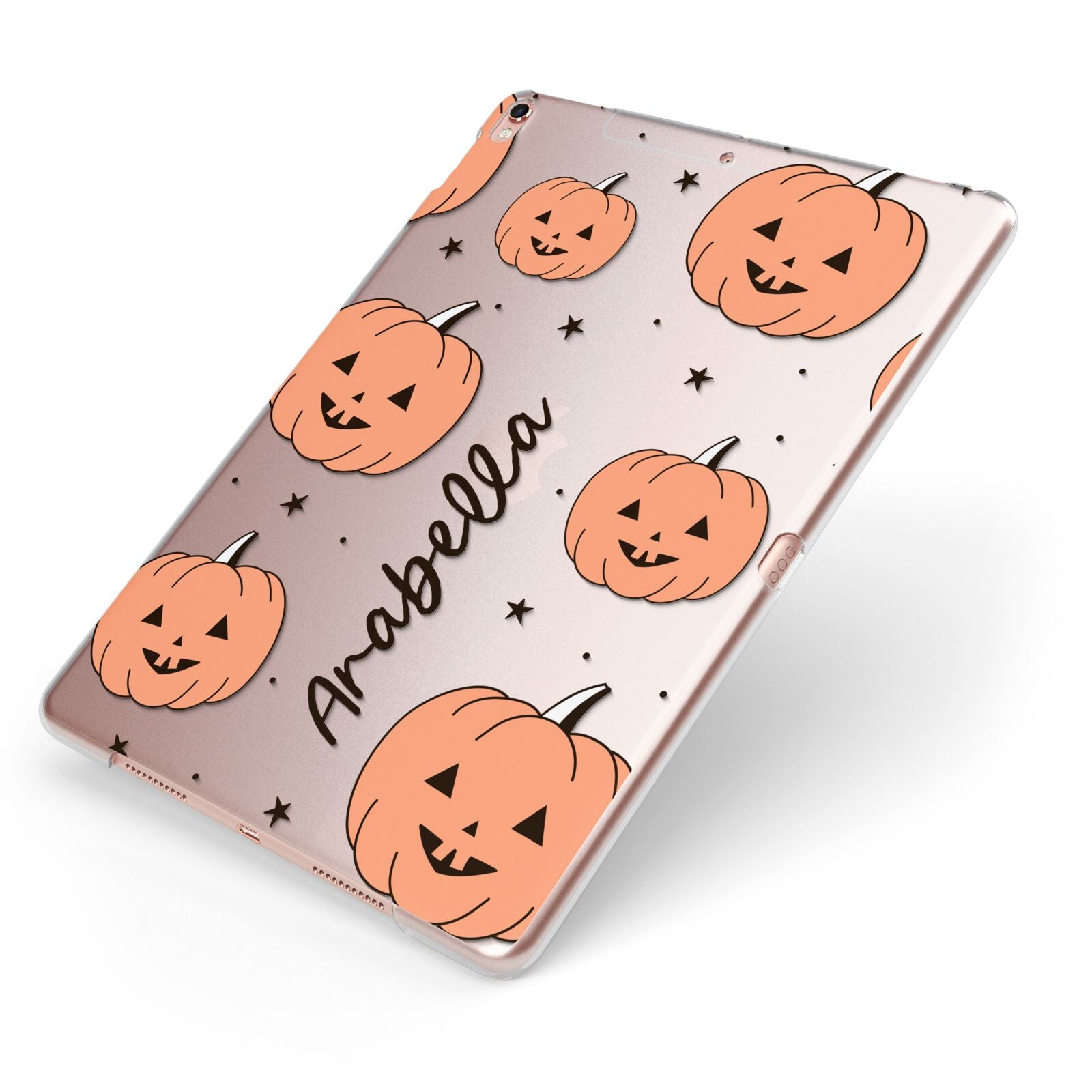 Personalised Orange Pumpkin Apple iPad Case on Rose Gold iPad Side View