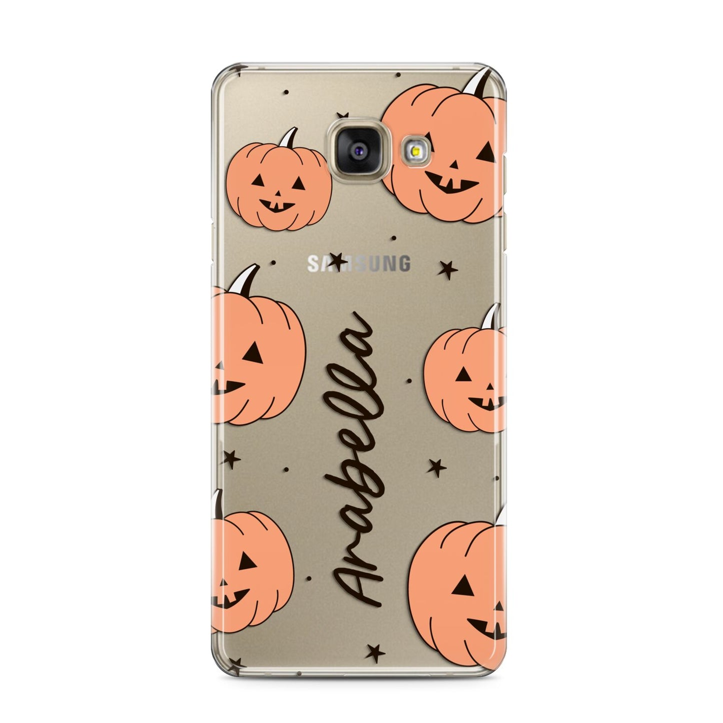 Personalised Orange Pumpkin Samsung Galaxy A3 2016 Case on gold phone