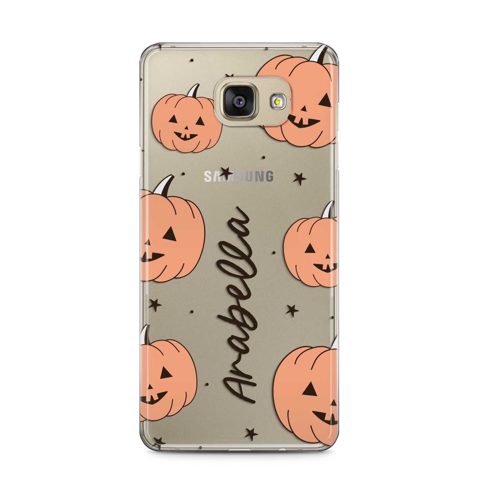 Personalised Orange Pumpkin Samsung Galaxy A5 2016 Case on gold phone