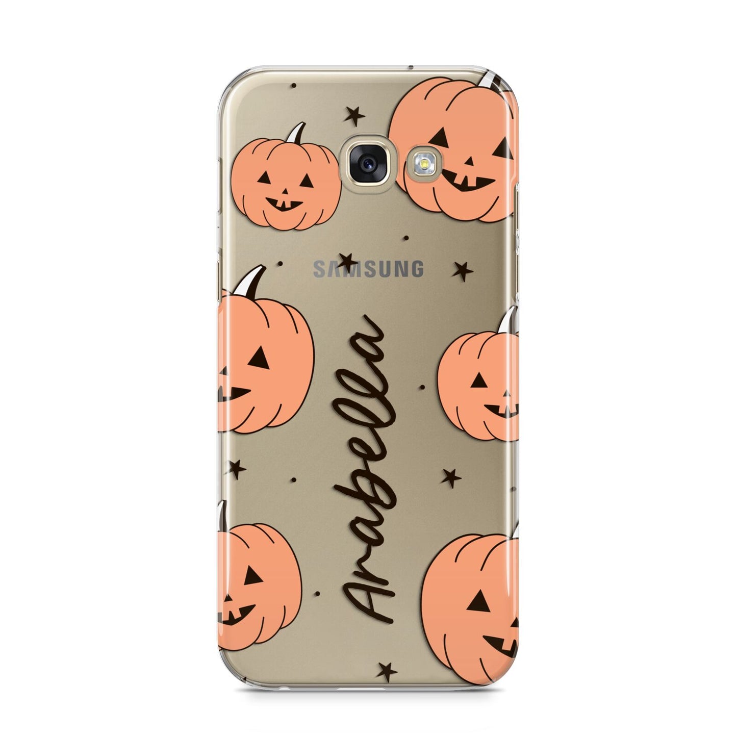 Personalised Orange Pumpkin Samsung Galaxy A5 2017 Case on gold phone