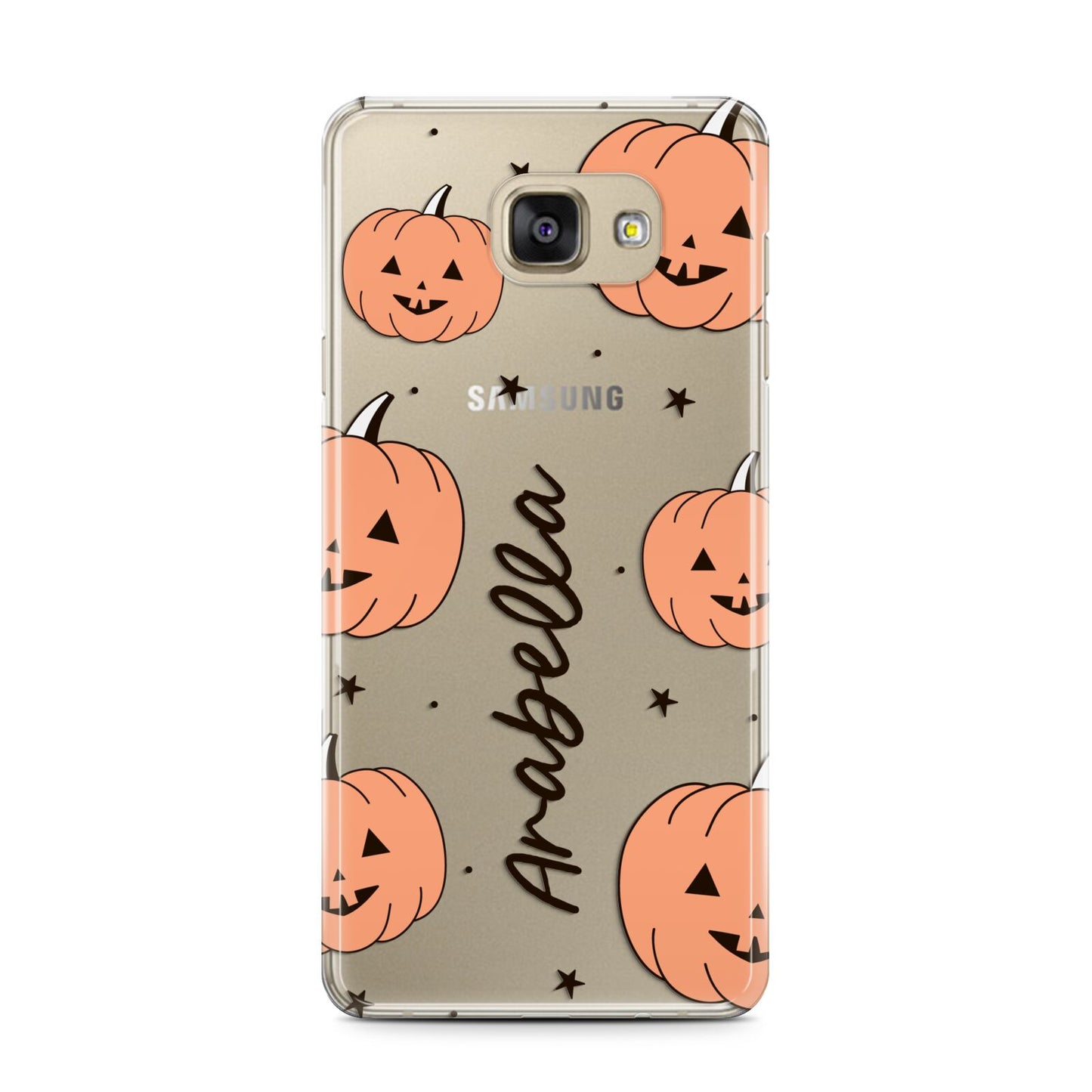 Personalised Orange Pumpkin Samsung Galaxy A7 2016 Case on gold phone