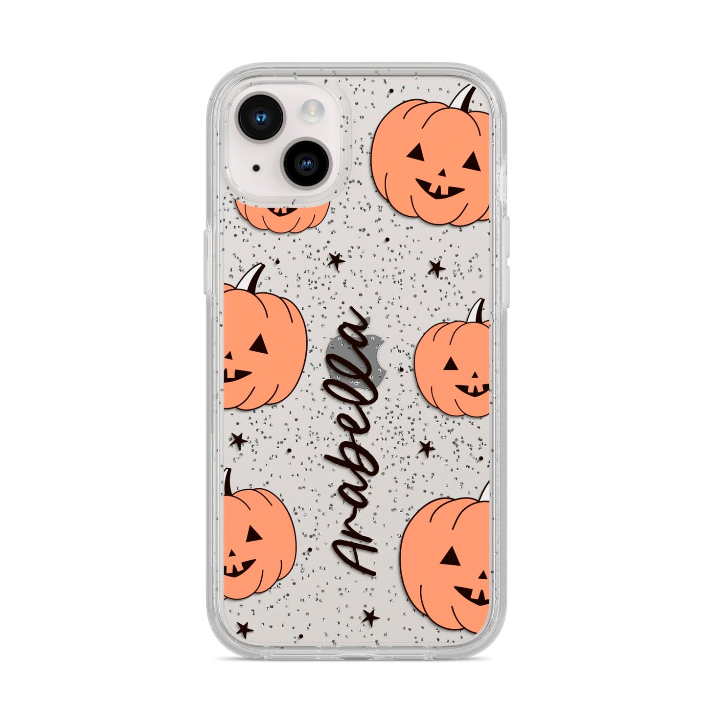 Personalised Orange Pumpkin iPhone 14 Plus Glitter Tough Case Starlight