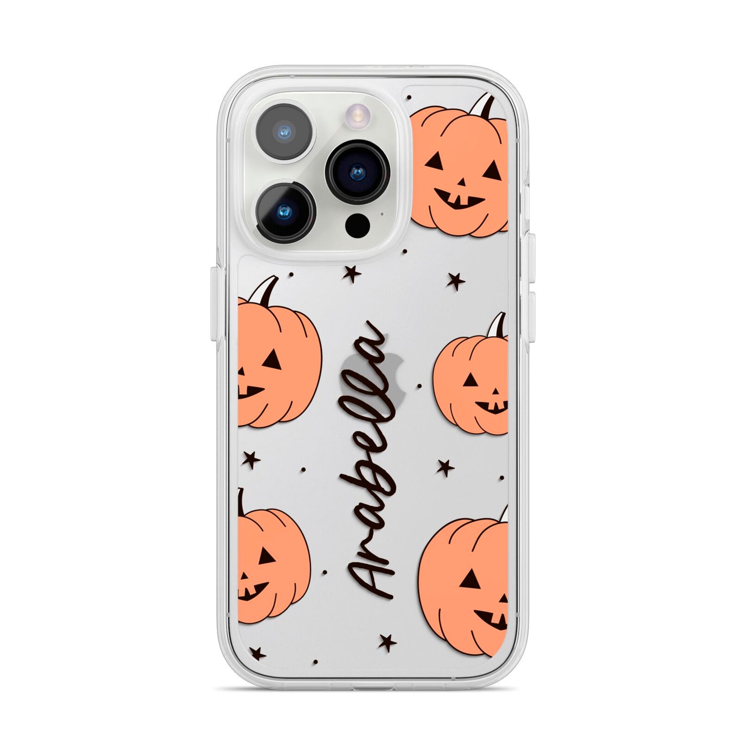 Personalised Orange Pumpkin iPhone 14 Pro Clear Tough Case Silver