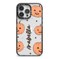 Personalised Orange Pumpkin iPhone 14 Pro Max Black Impact Case on Silver phone