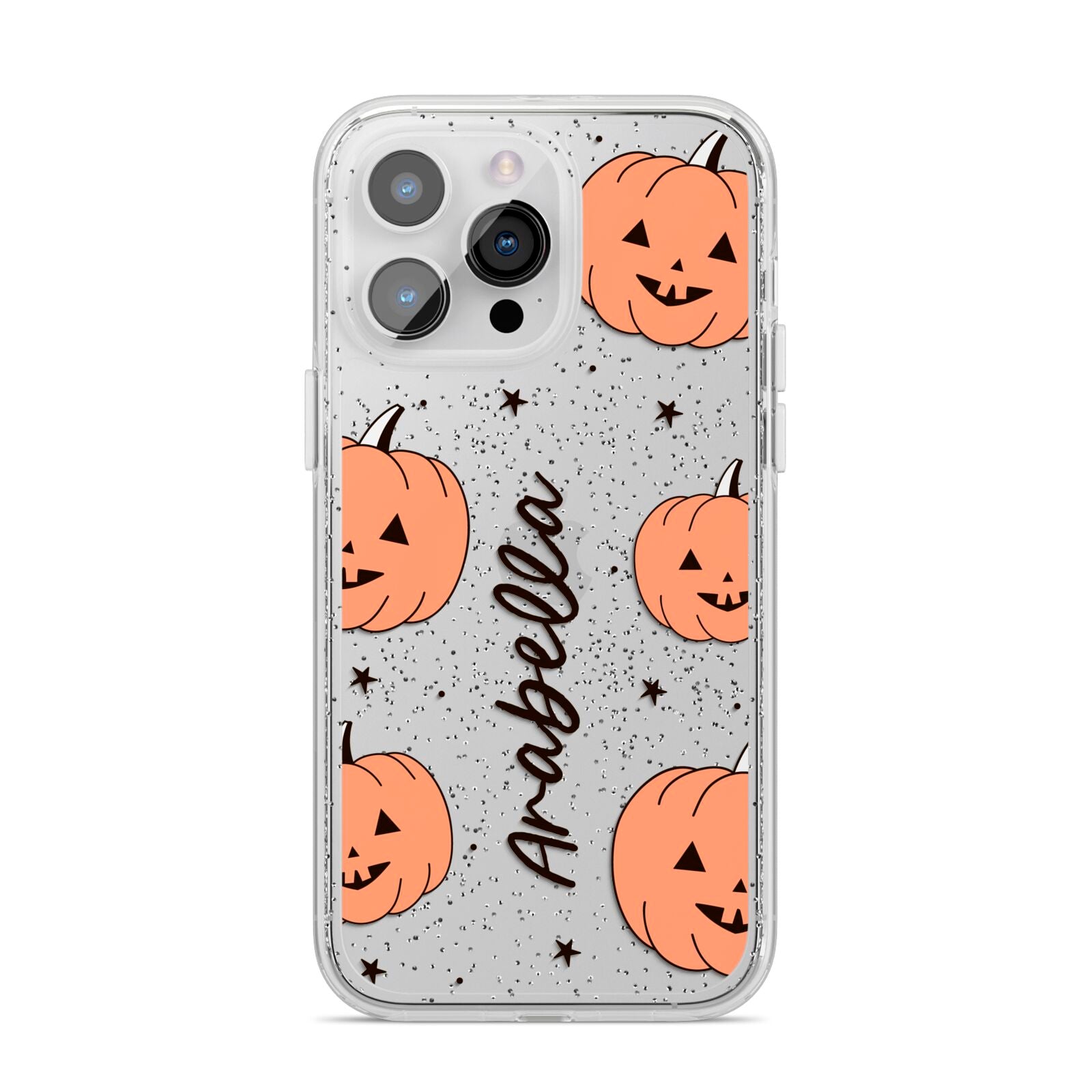 Personalised Orange Pumpkin iPhone 14 Pro Max Glitter Tough Case Silver