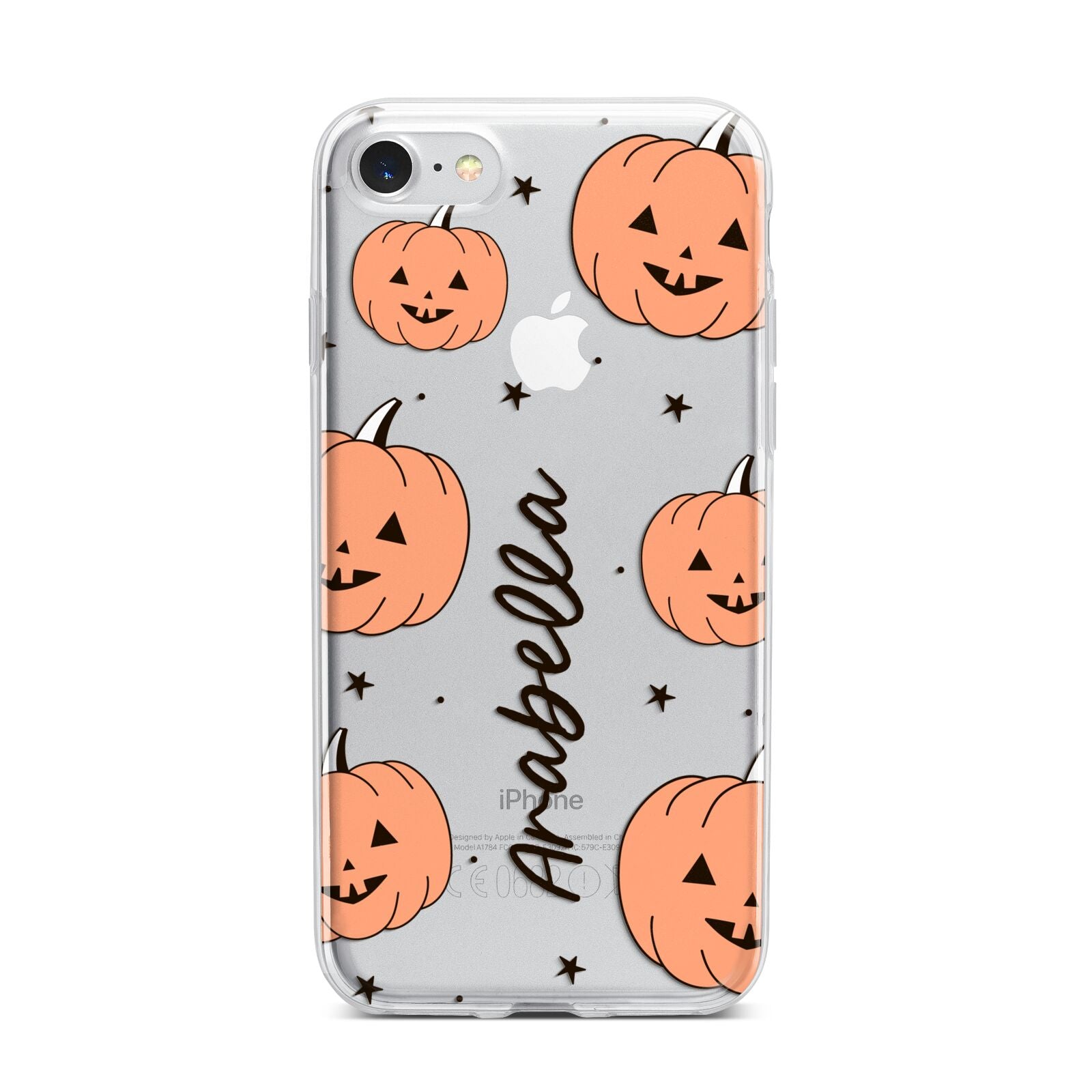 Personalised Orange Pumpkin iPhone 7 Bumper Case on Silver iPhone