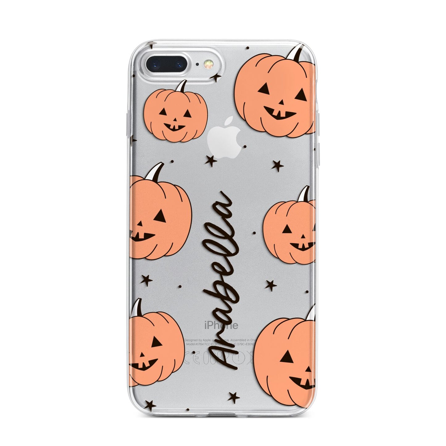 Personalised Orange Pumpkin iPhone 7 Plus Bumper Case on Silver iPhone