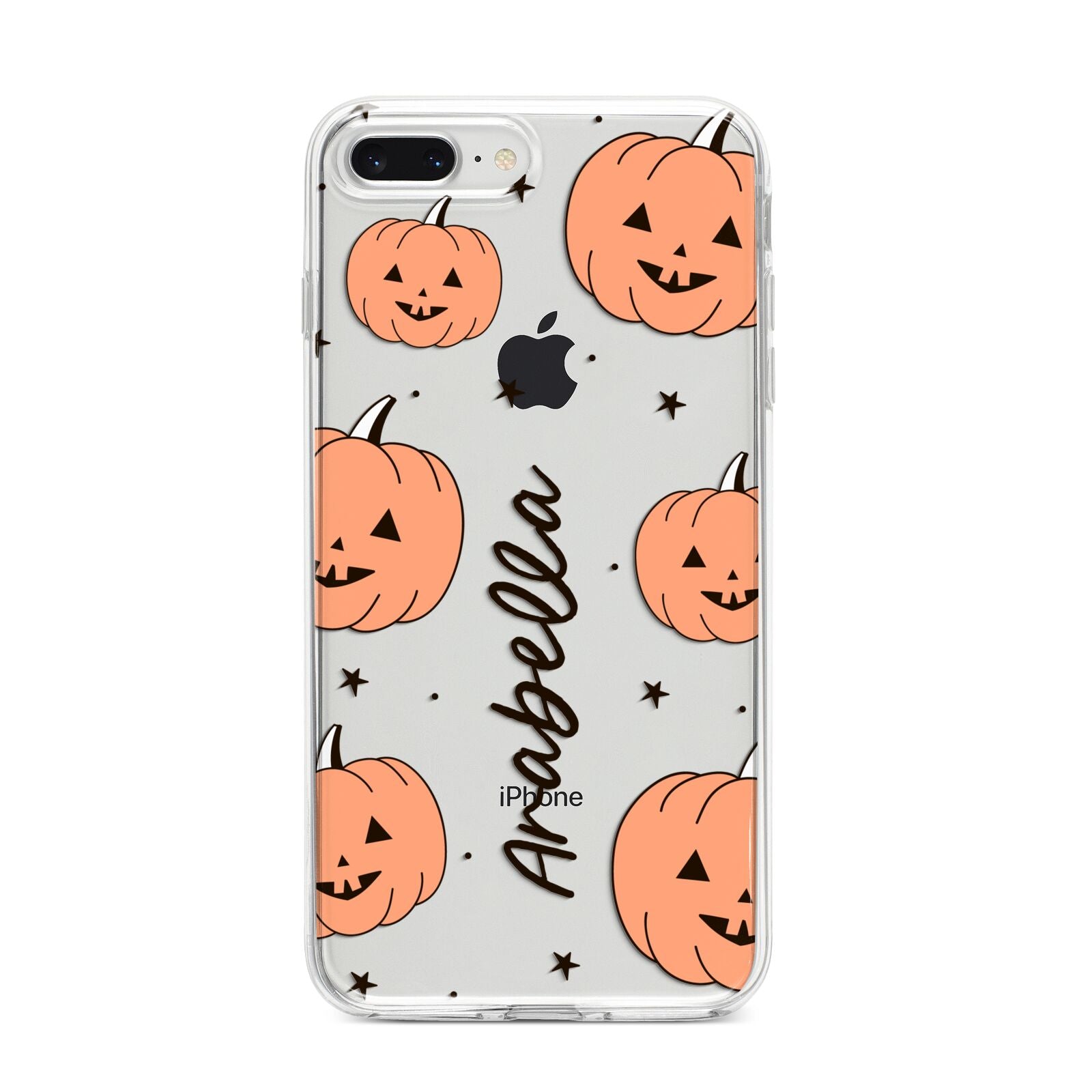 Personalised Orange Pumpkin iPhone 8 Plus Bumper Case on Silver iPhone