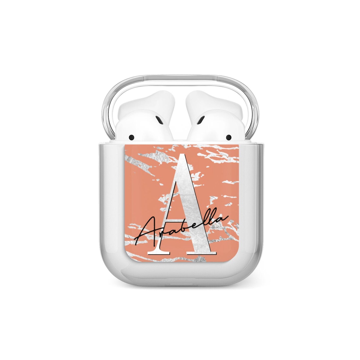 Personalised Orange Silver AirPods Case