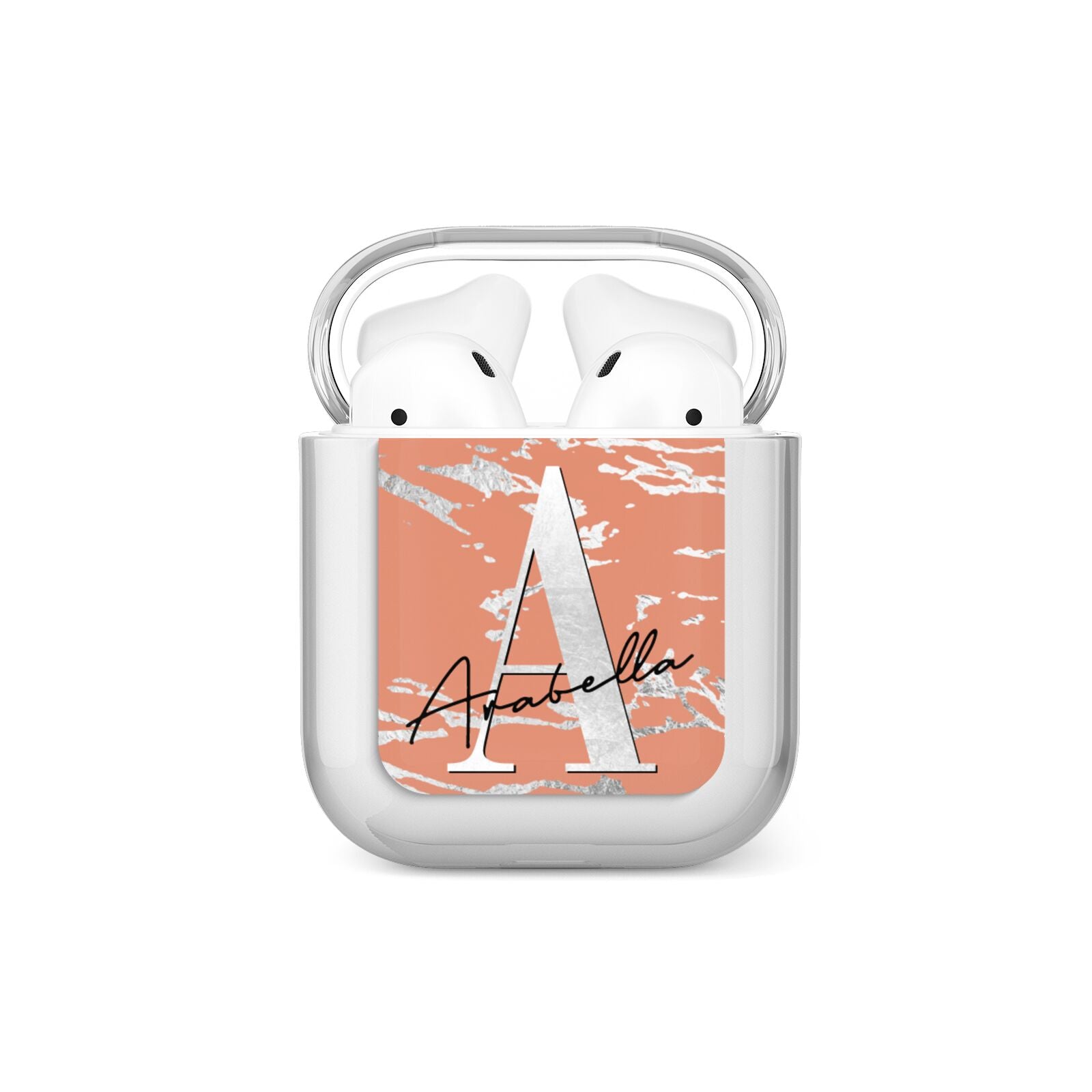 Personalised Orange Silver AirPods Case