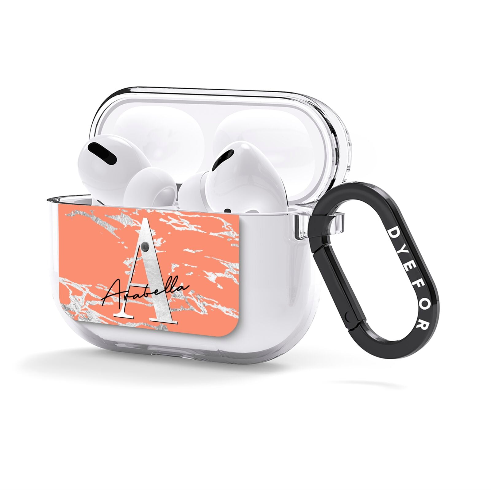 Personalised Orange Silver AirPods Clear Case 3rd Gen Side Image