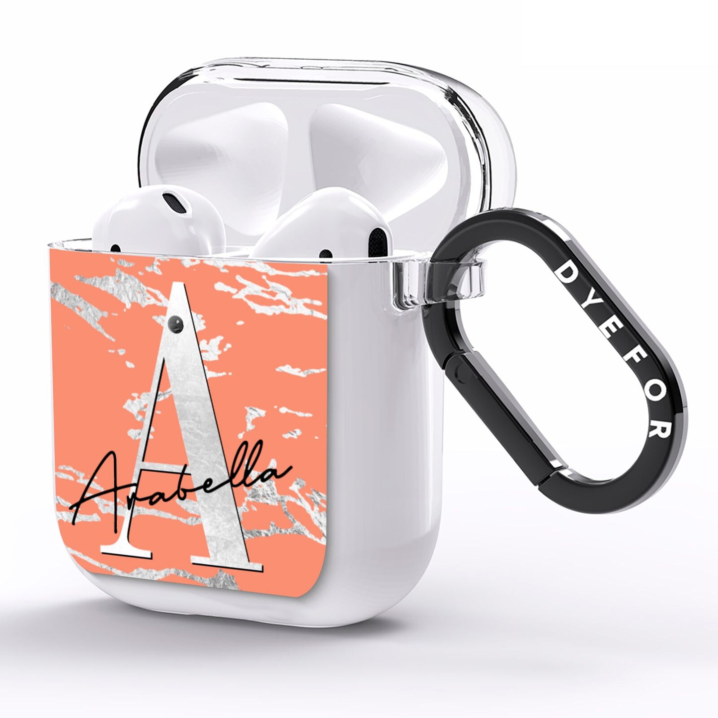 Personalised Orange Silver AirPods Clear Case Side Image